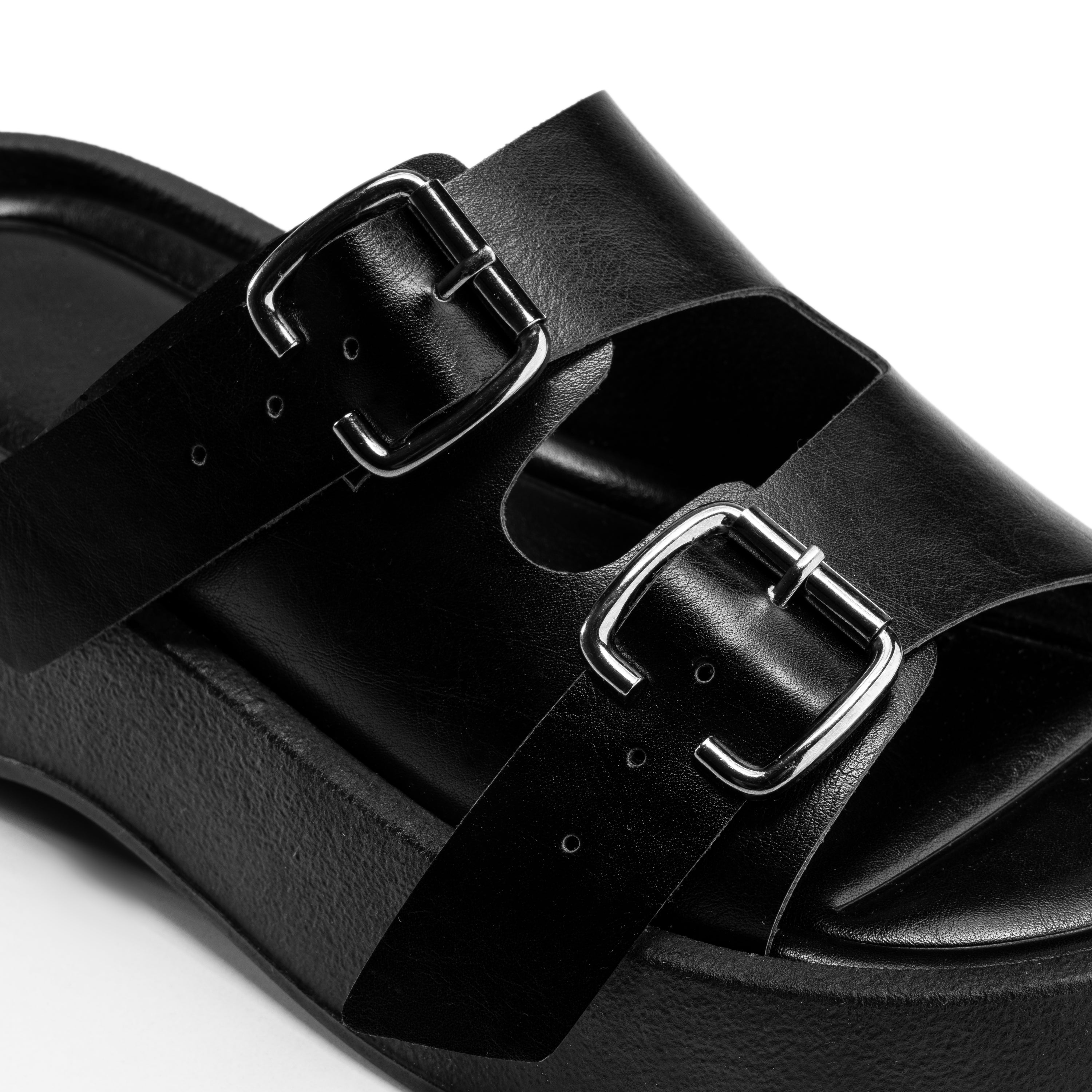 Twin-Buckle Comfort Sandals - Black