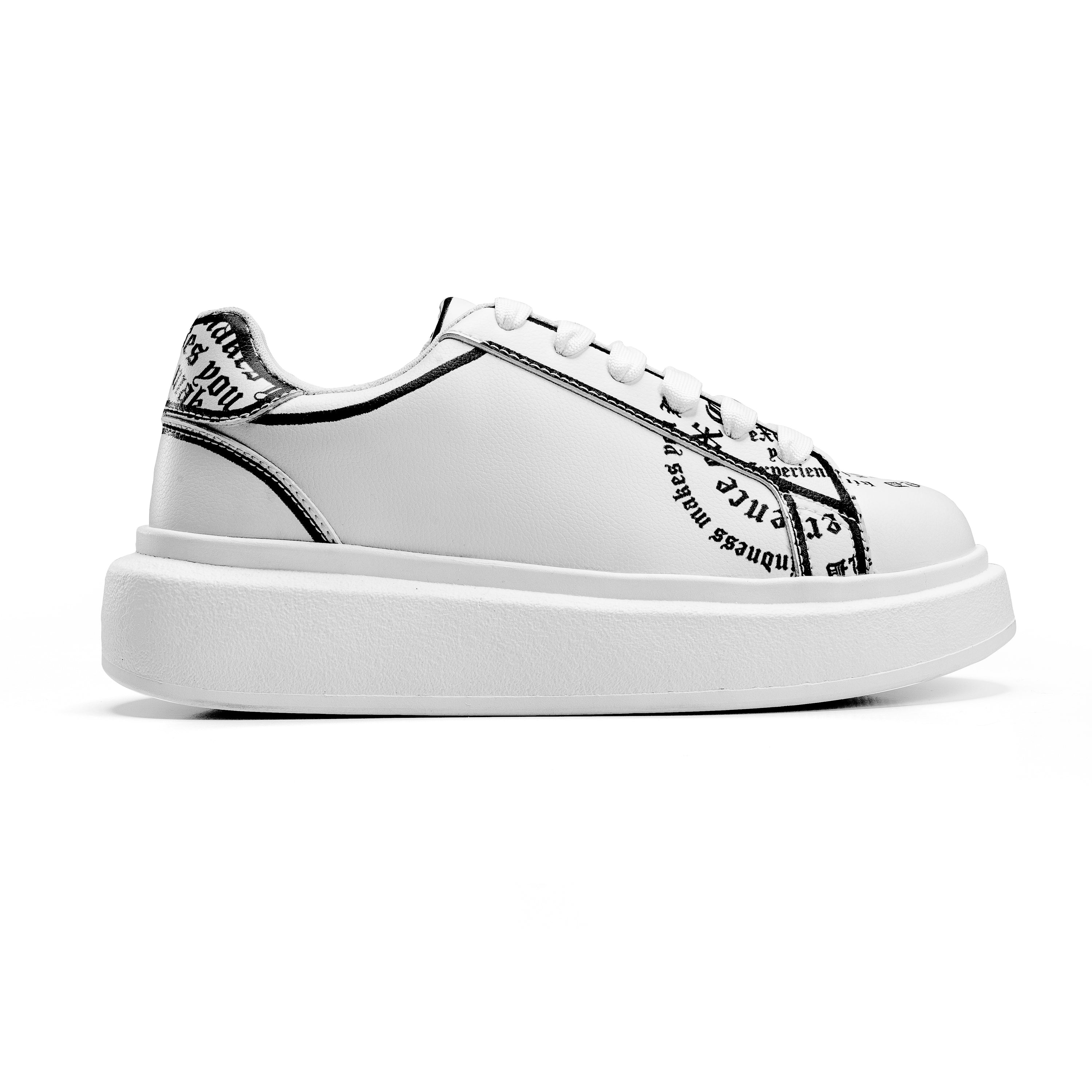 Bold Statement Platform Sneakers with Inspirational Typography Design - White