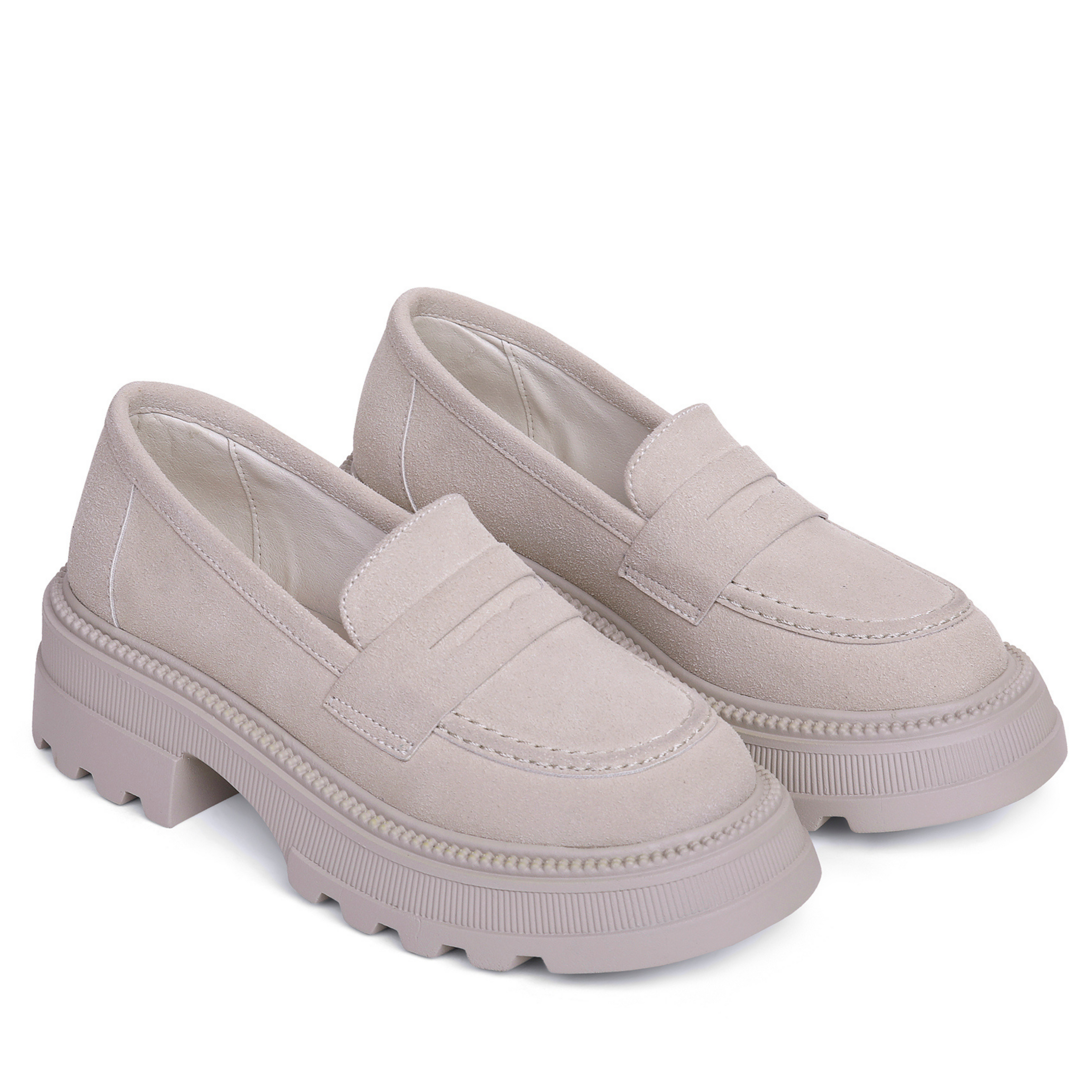 Slip-On Suede Platform Loafers - Beige