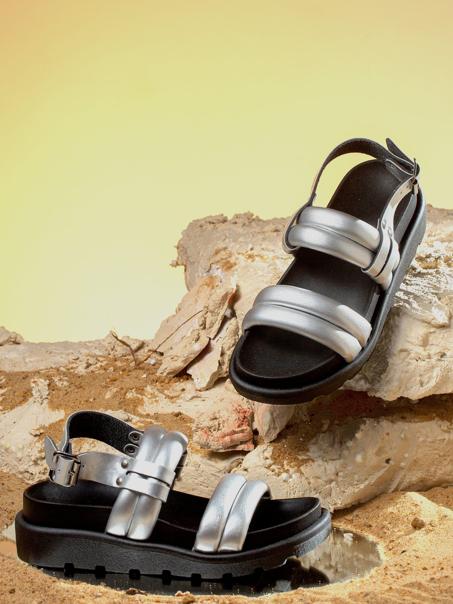 Double Strap Ripple Sandals - Silver