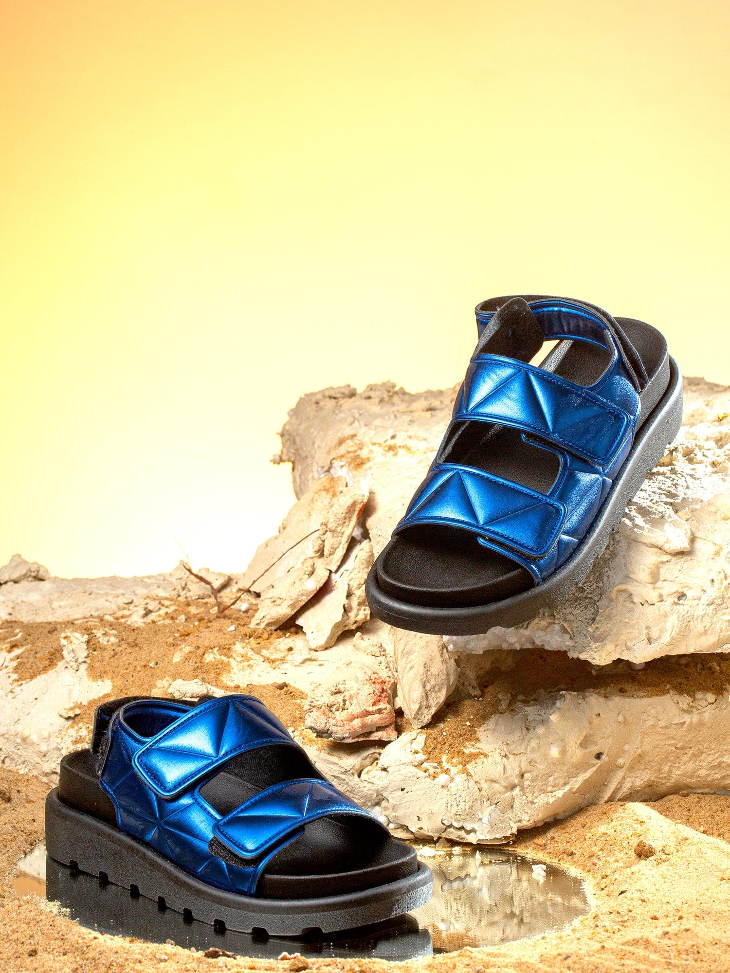 Double Strap Hook & Loop Sandals - Blue