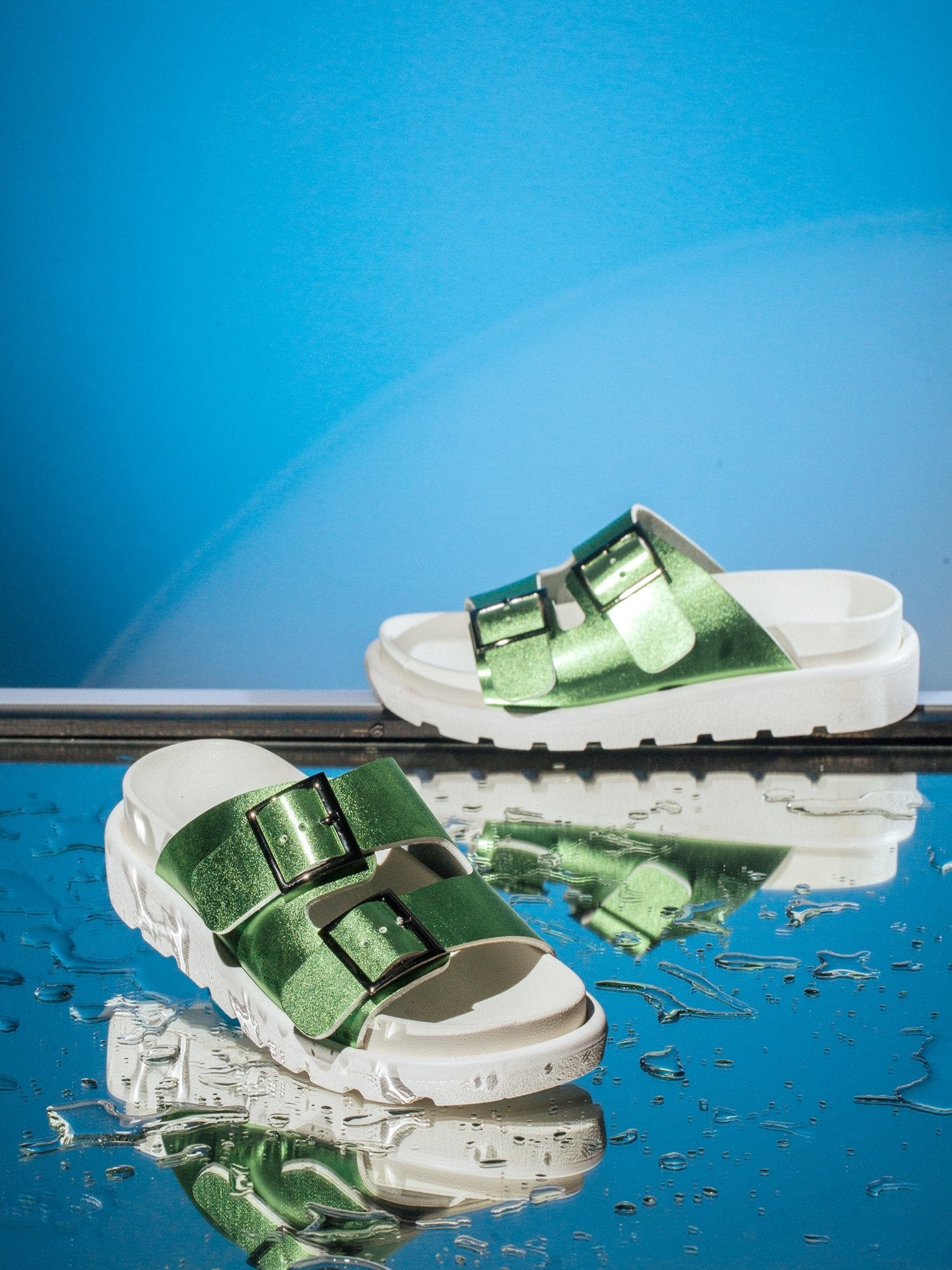 Double Buckle Comfy Slides - Kiwi