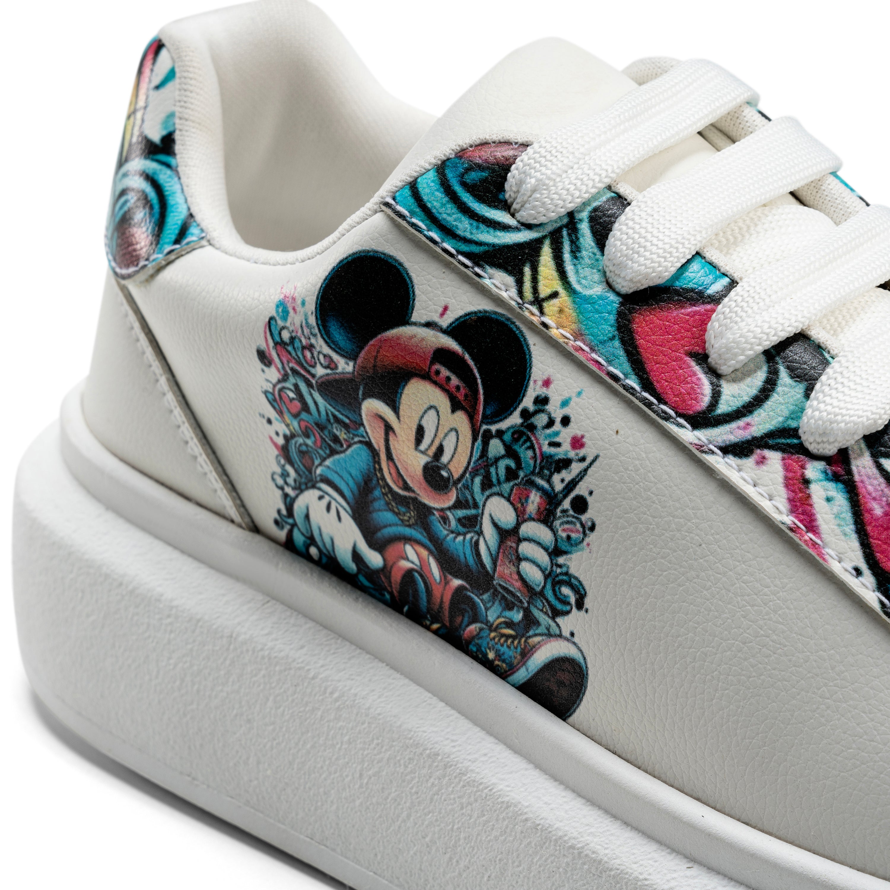 Vibrant Pop Art Sneakers with Iconic Character Design - White