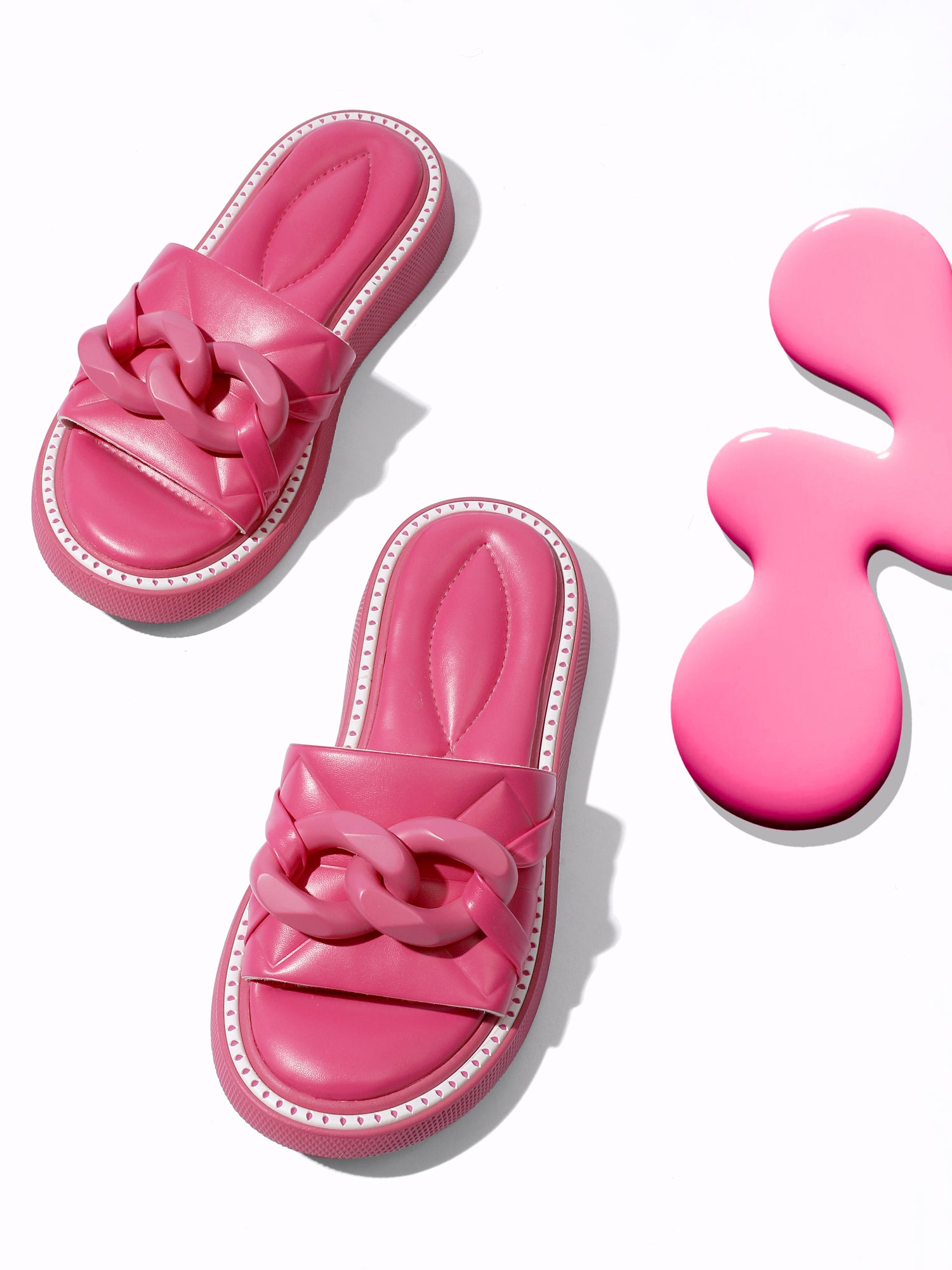 Padded Chain Slippers - Fushia