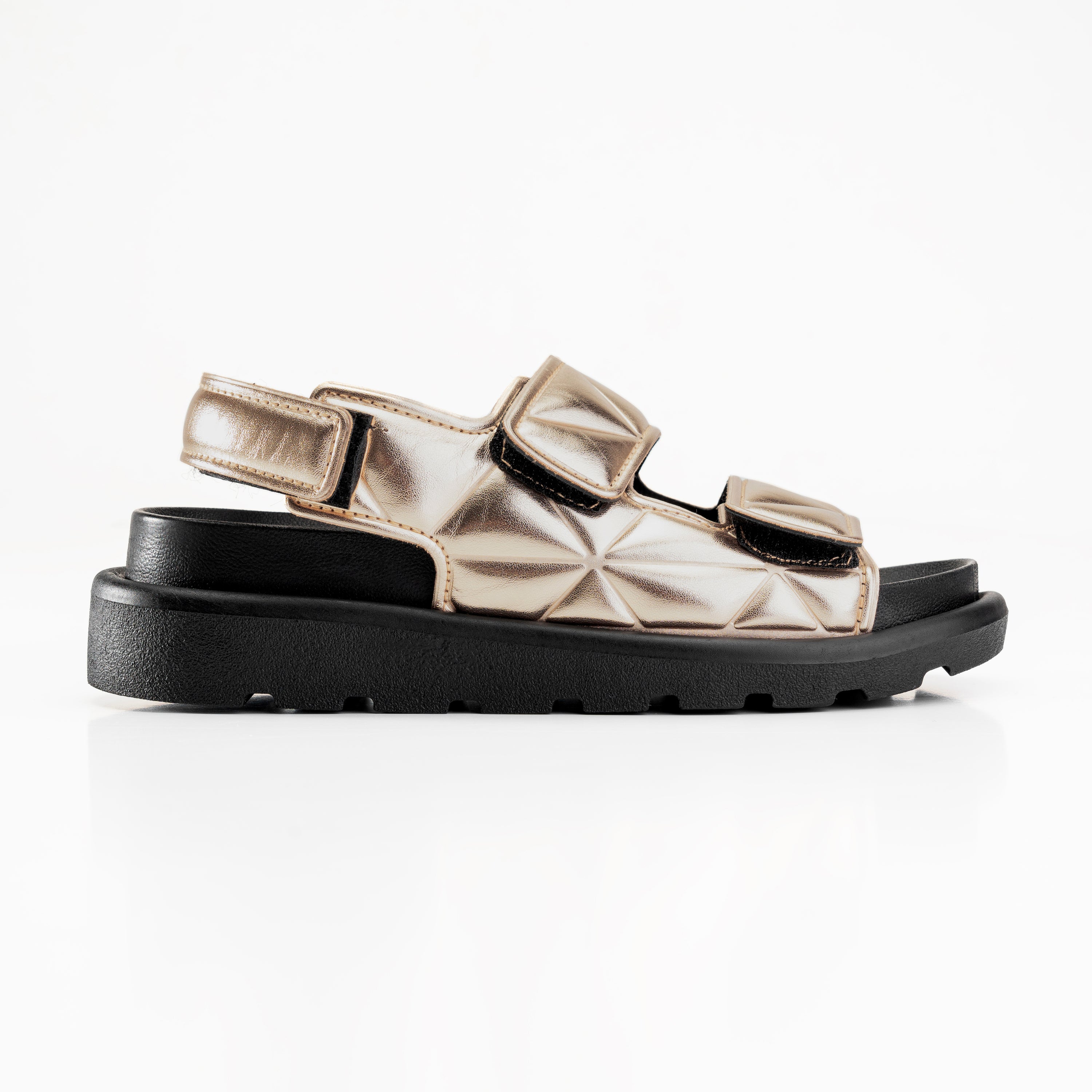 Double Strap Hook & Loop Sandals - Gold