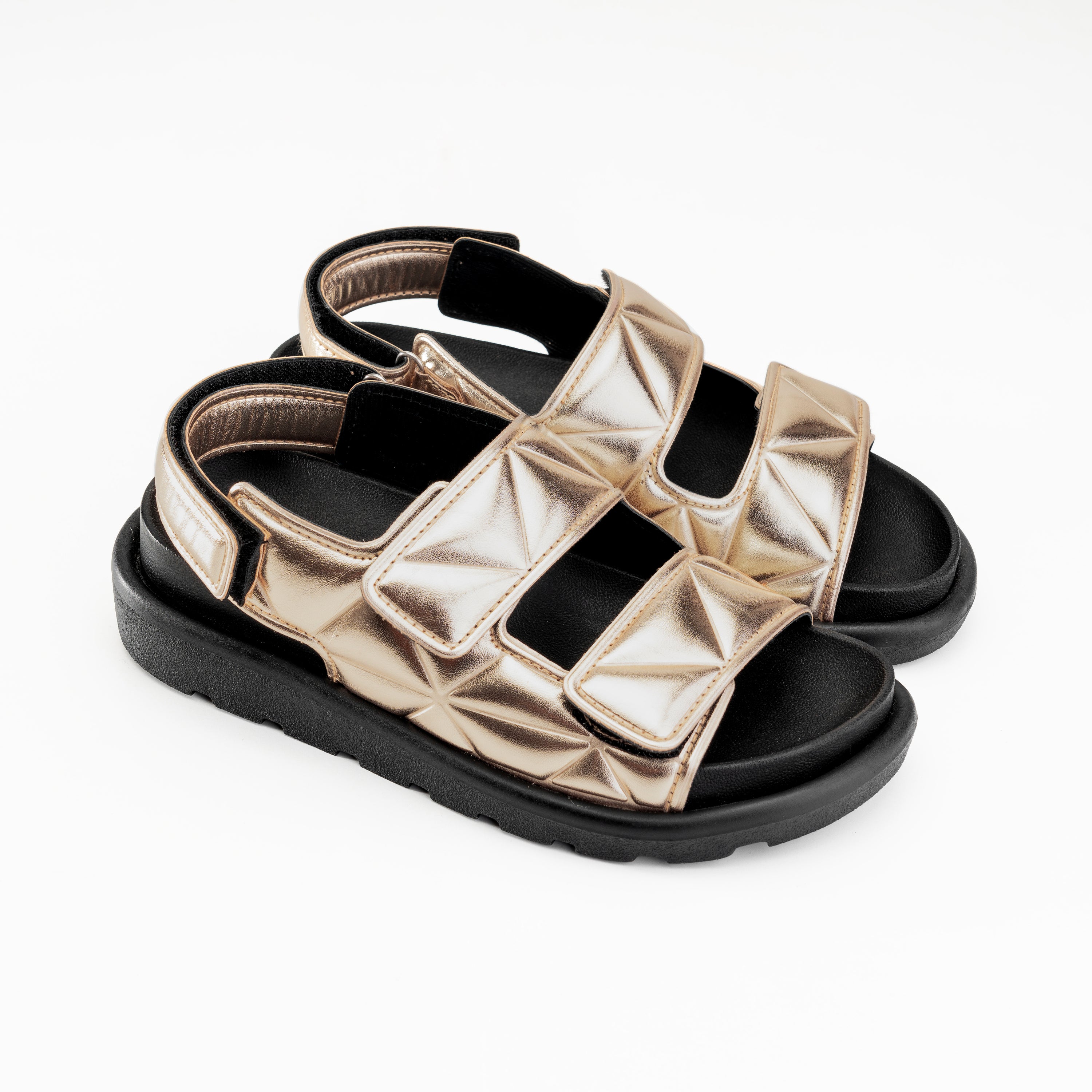 Double Strap Hook & Loop Sandals - Gold