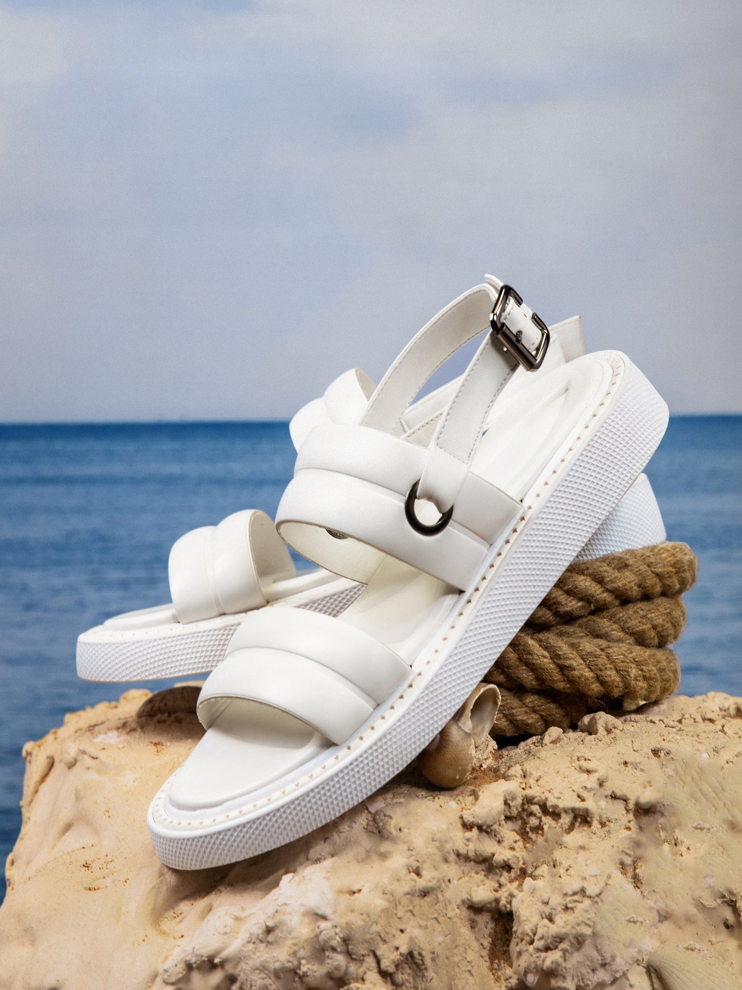 Double Strap Ripple Sandals - White