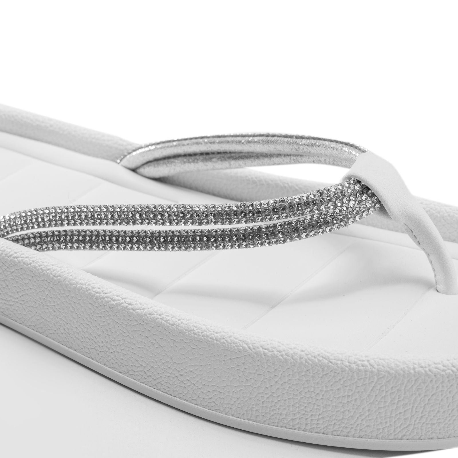 Platform Flip-Flops with Rhinestone Straps - White