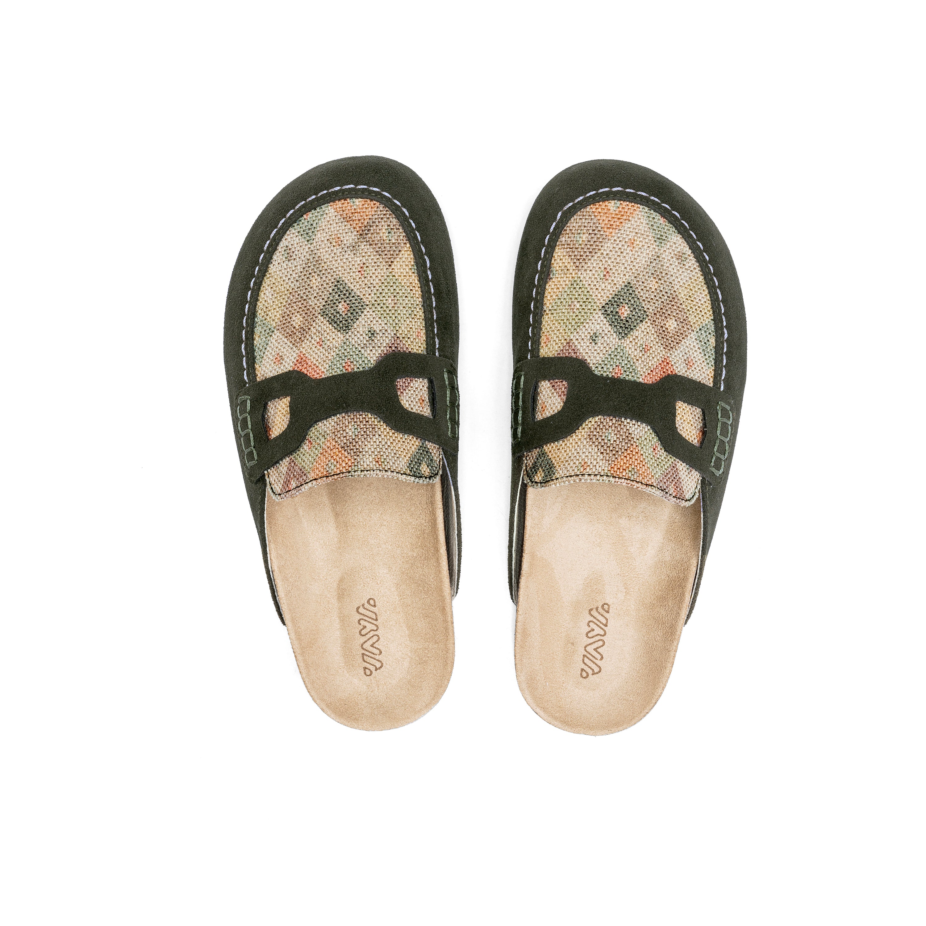 Forest Green Heritage Clogs – Rustic Style with Aztec Accents