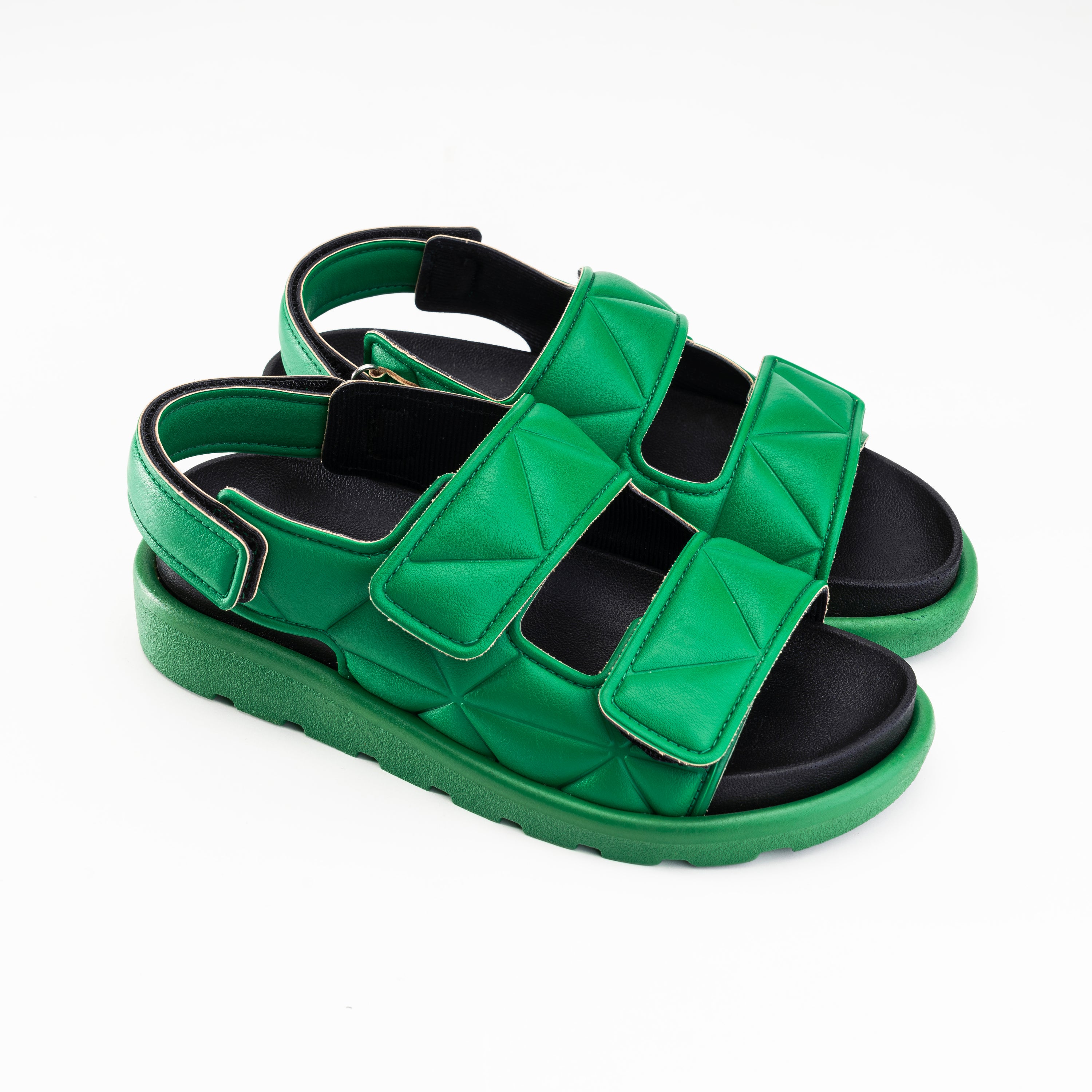 Double Strap Hook & Loop Sandals - Green