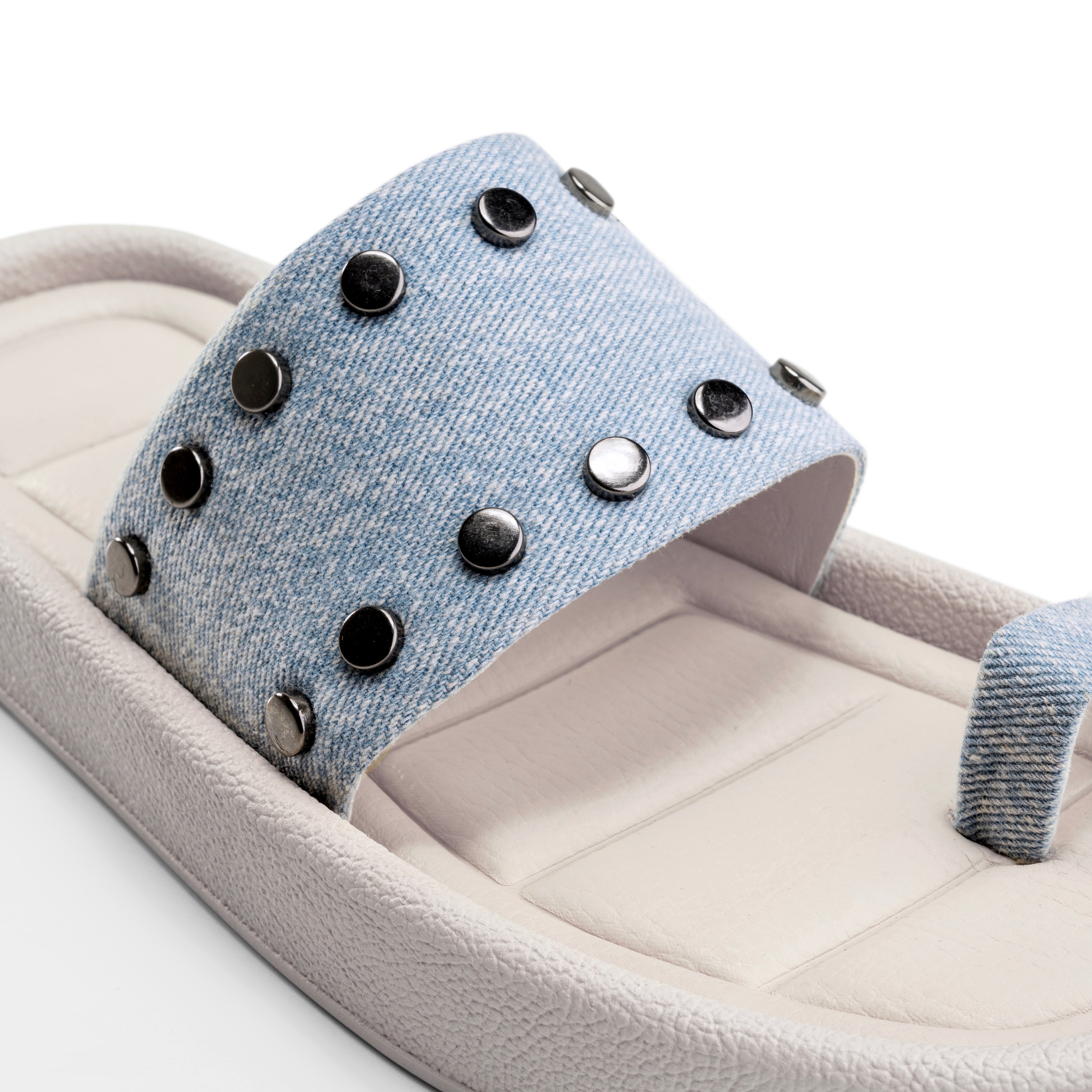 Studded Quilted Comfort Slides -Jeans