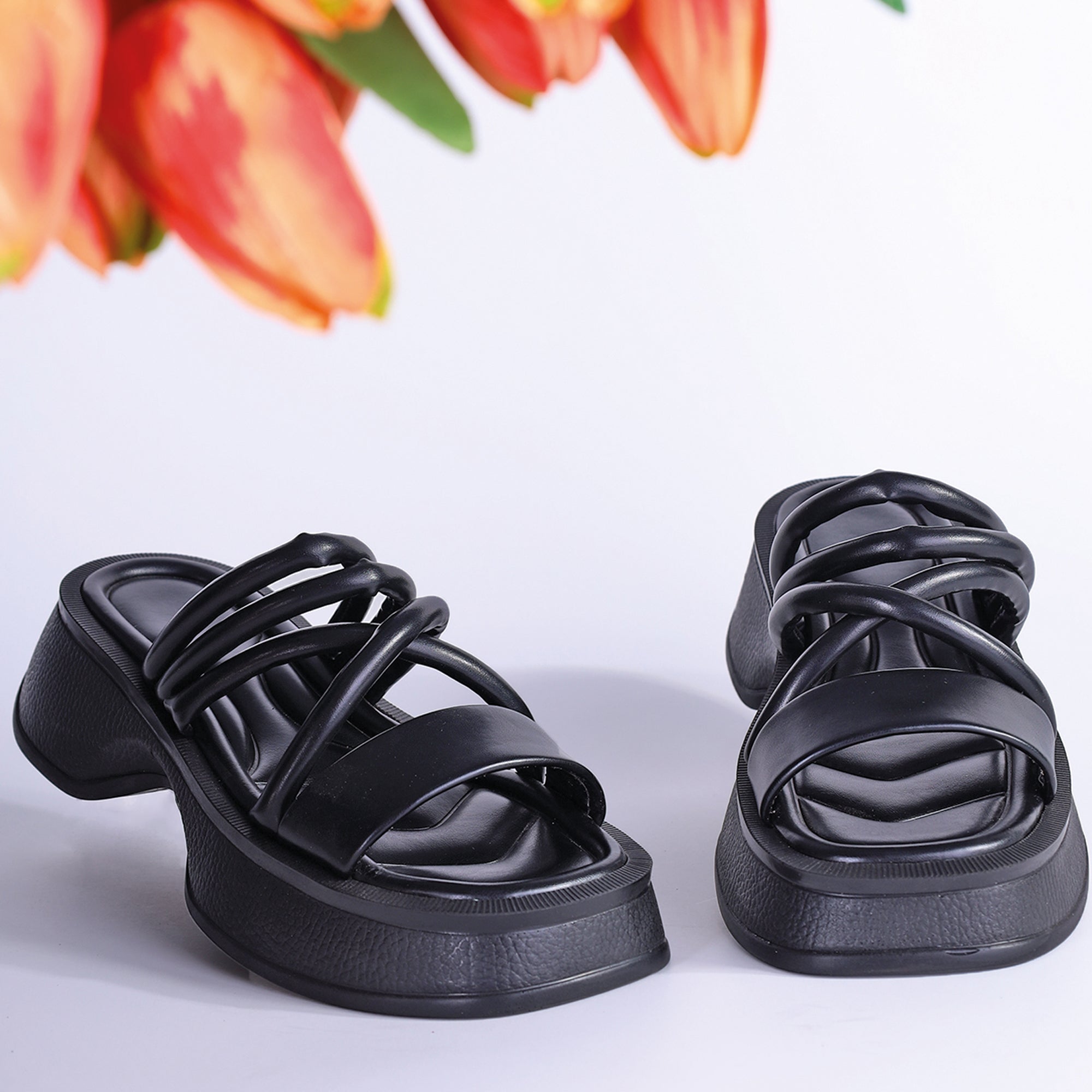 Multistrap Wedge Sandals - Black