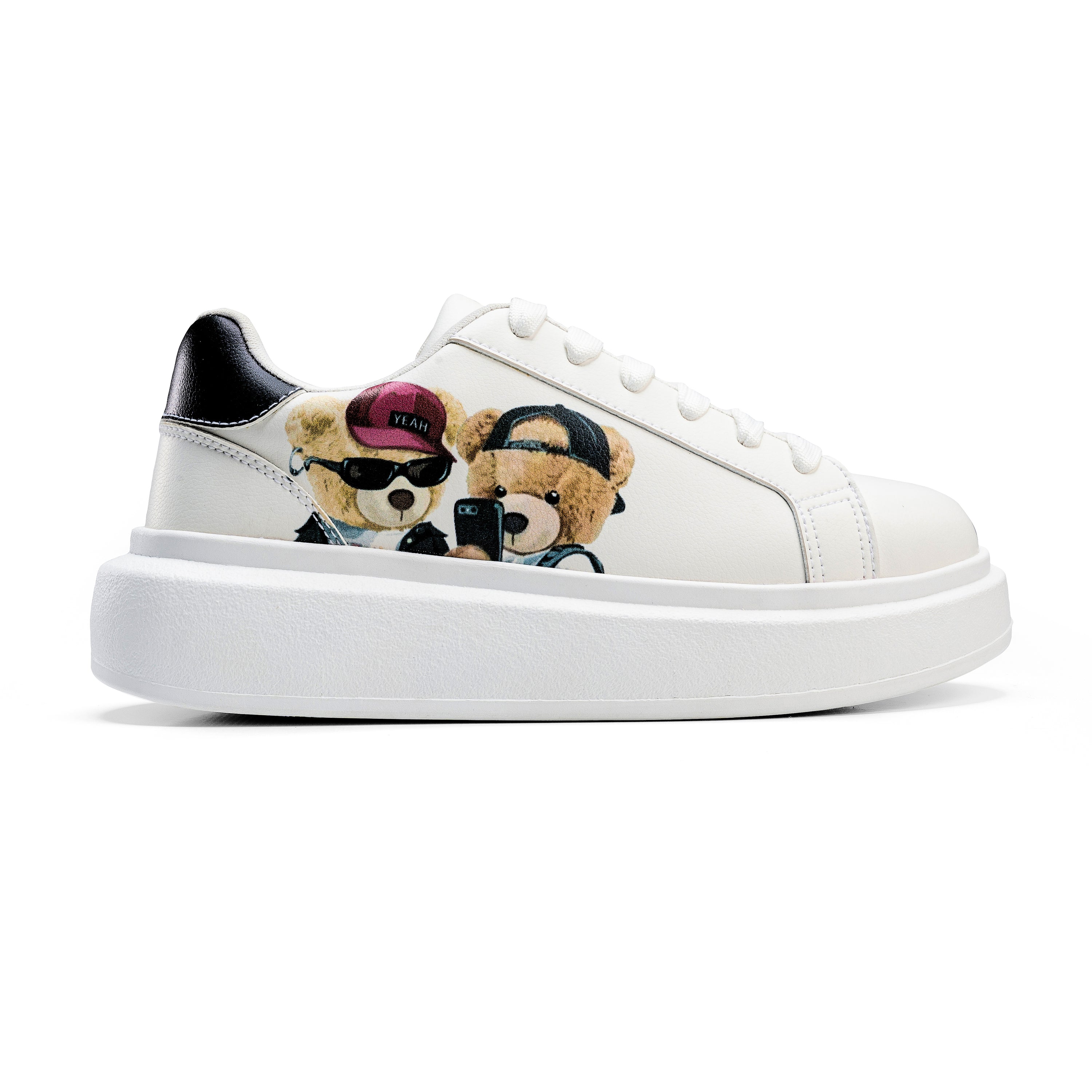 Teddy Selfie Sneakers – Fun and Playful Footwear - White