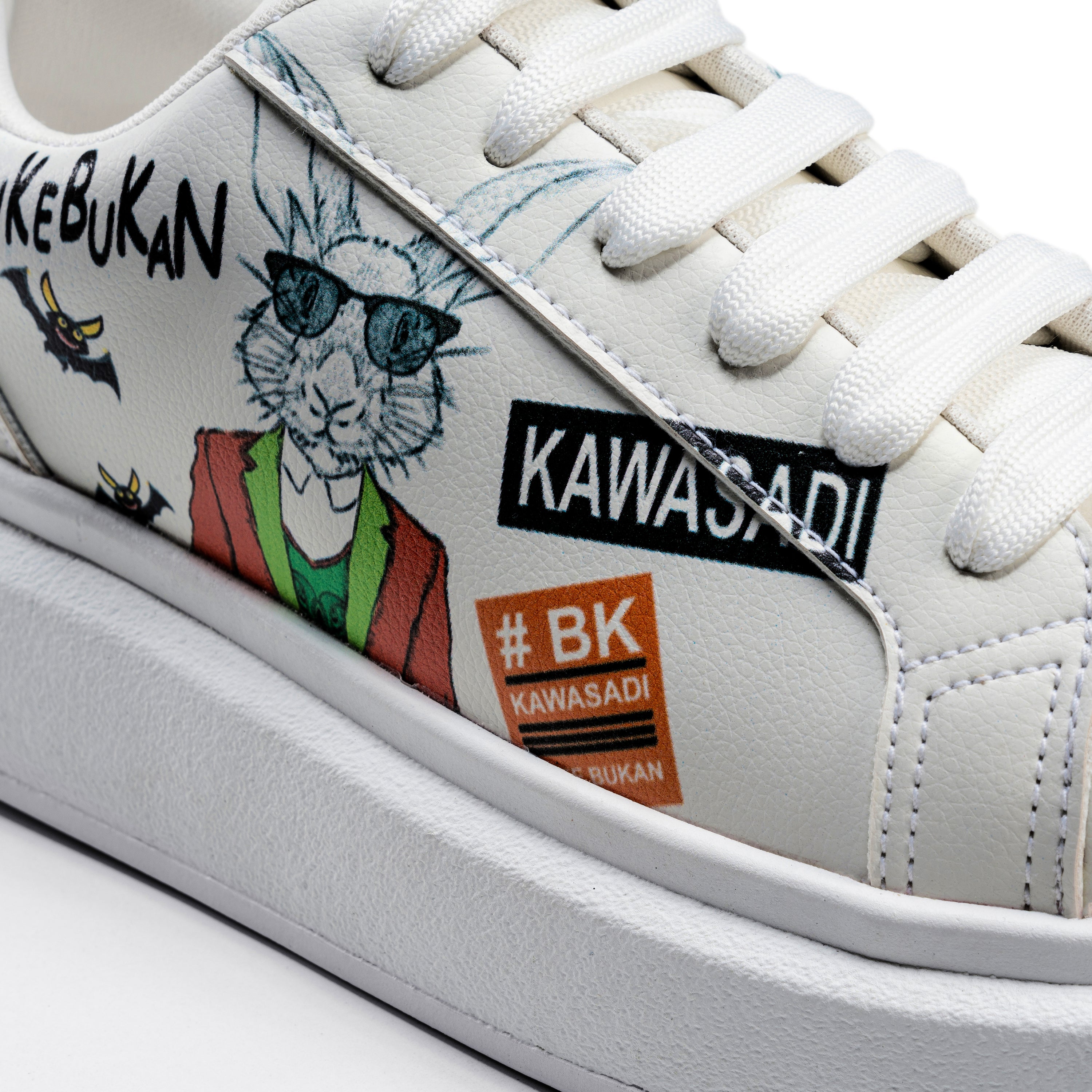 Bold Street Style Sneakers with Unique Graphic Design and Modern Flair - White