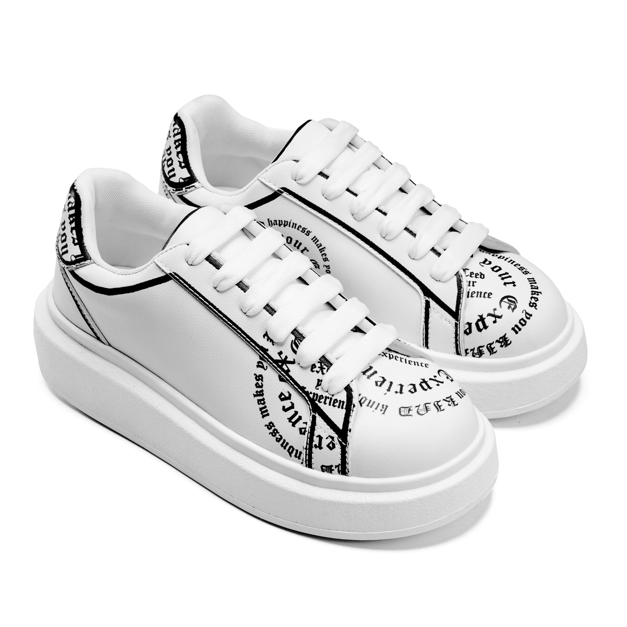 Bold Statement Platform Sneakers with Inspirational Typography Design - White