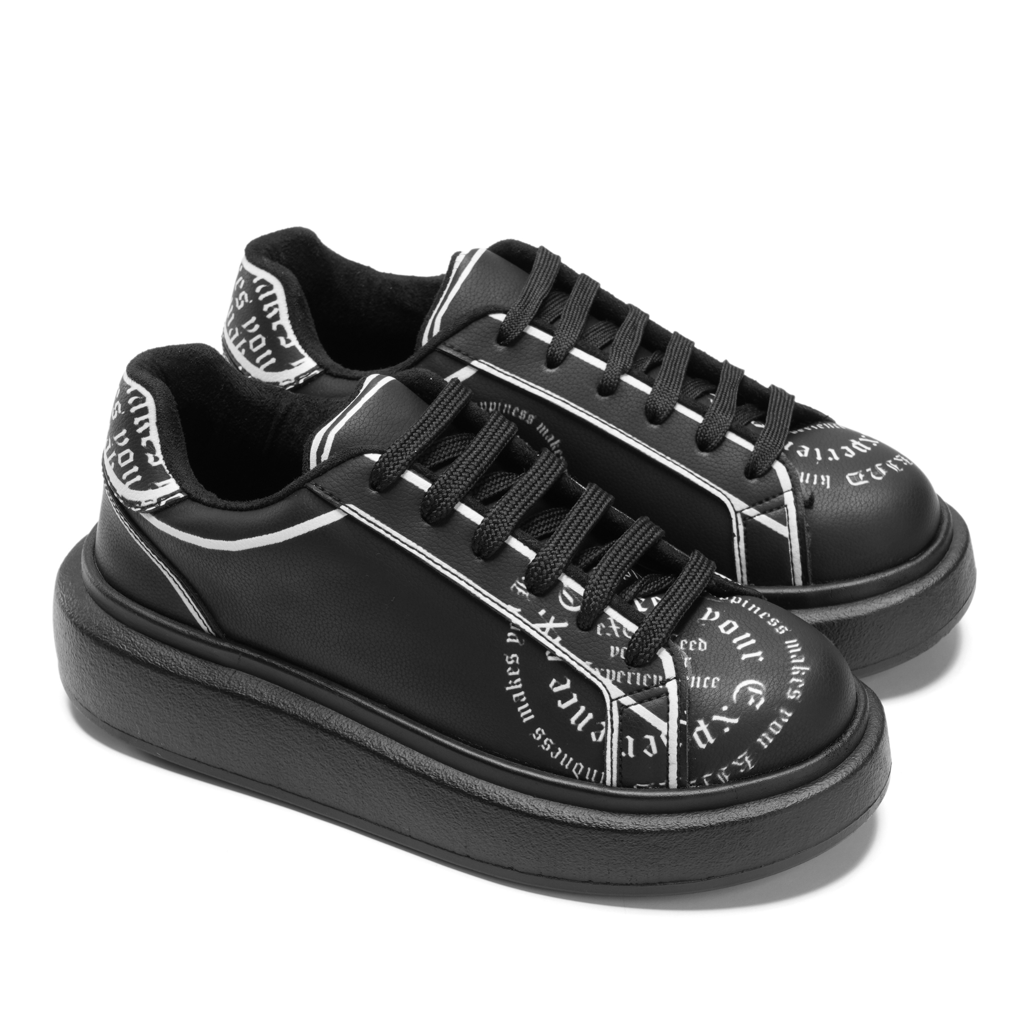 Bold Statement Platform Sneakers with Inspirational Typography Design - Black