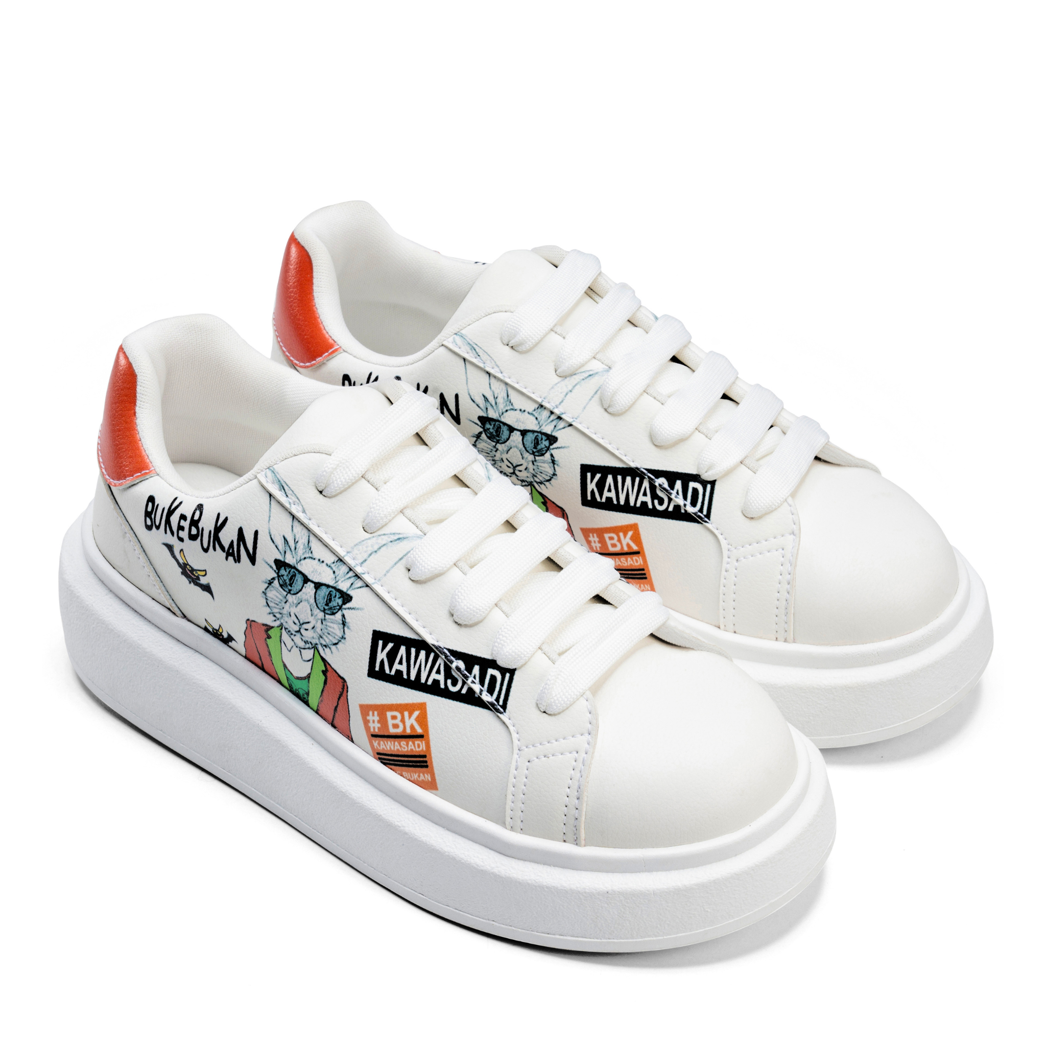 Bold Street Style Sneakers with Unique Graphic Design and Modern Flair - White