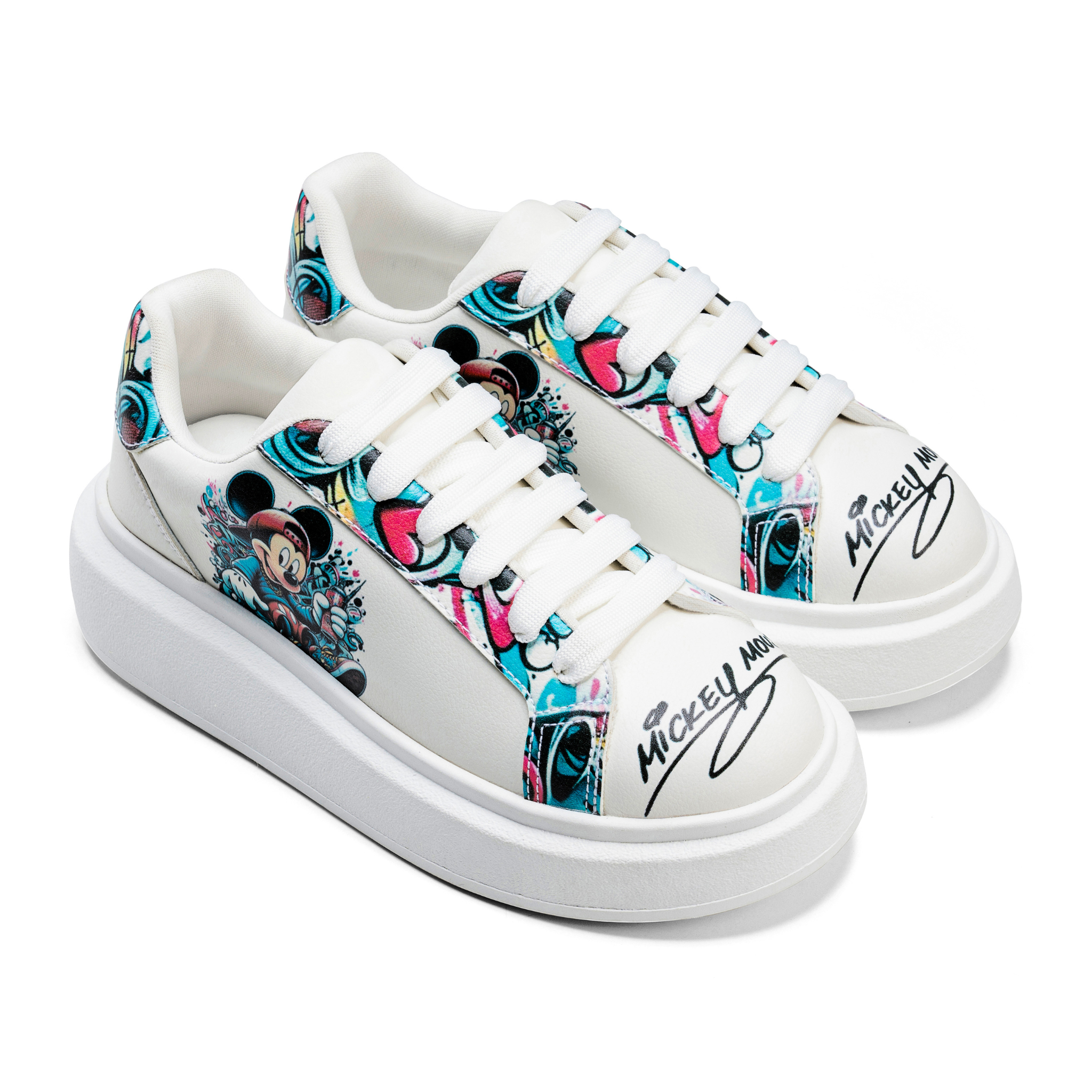 Vibrant Pop Art Sneakers with Iconic Character Design - White