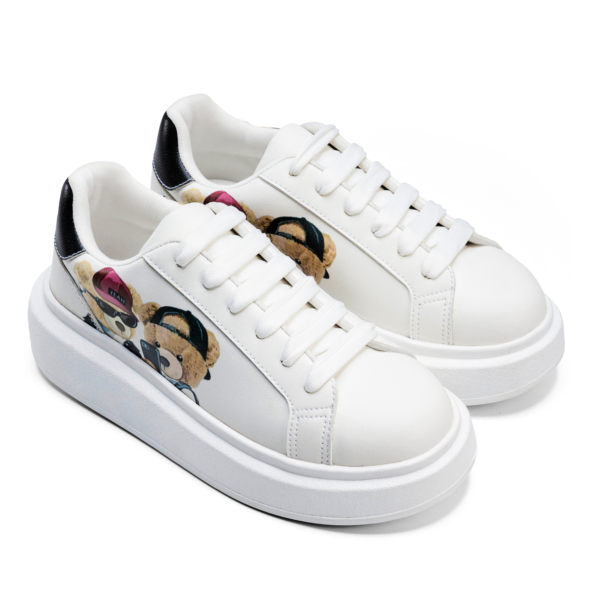 Teddy Selfie Sneakers – Fun and Playful Footwear - White