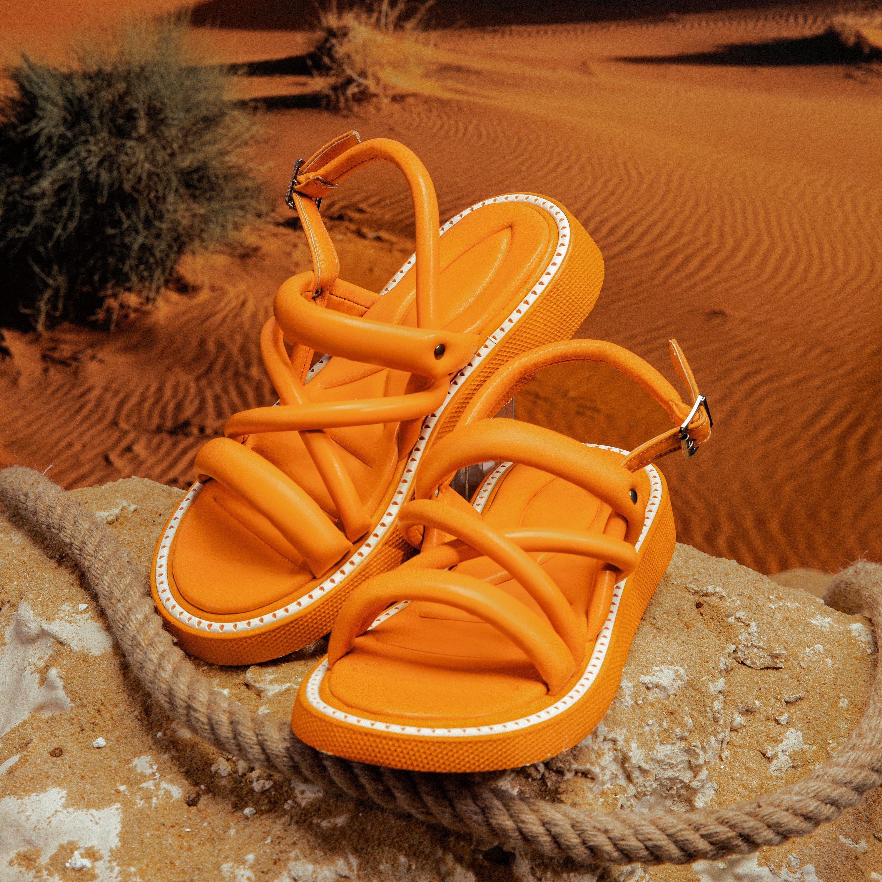 Criss Cross Padded Sandals - Orange