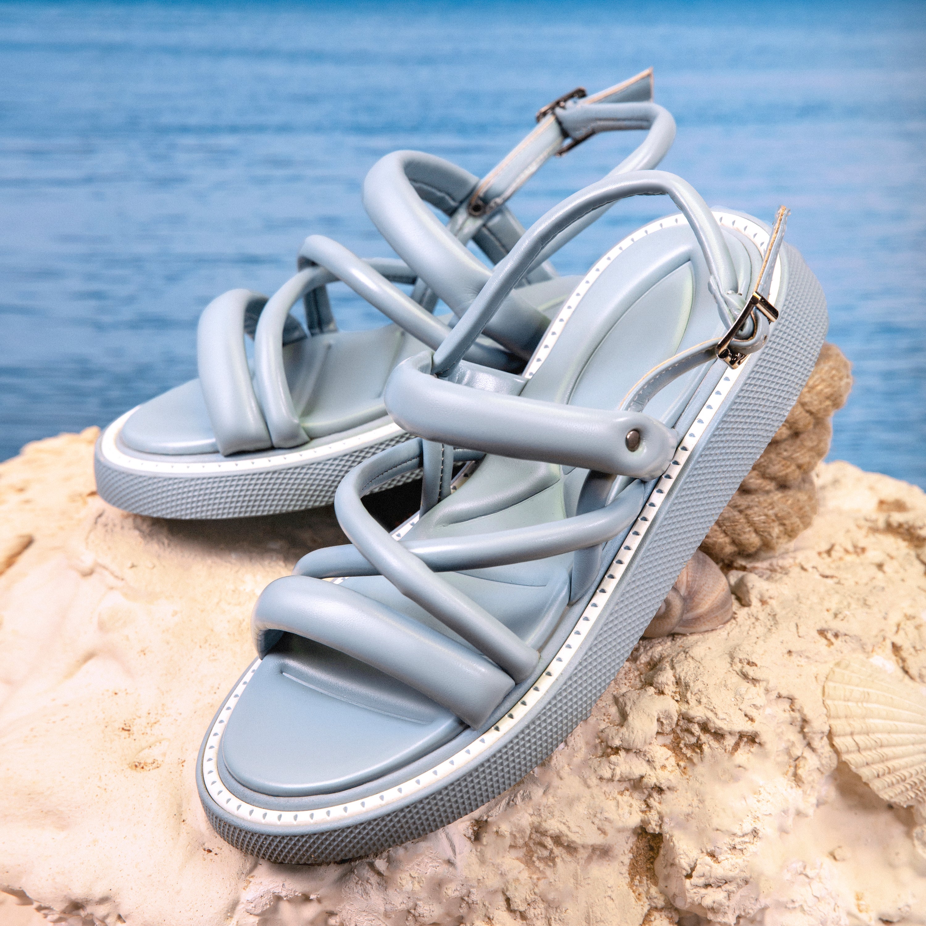 Criss Cross Padded Sandals - Baby Blue