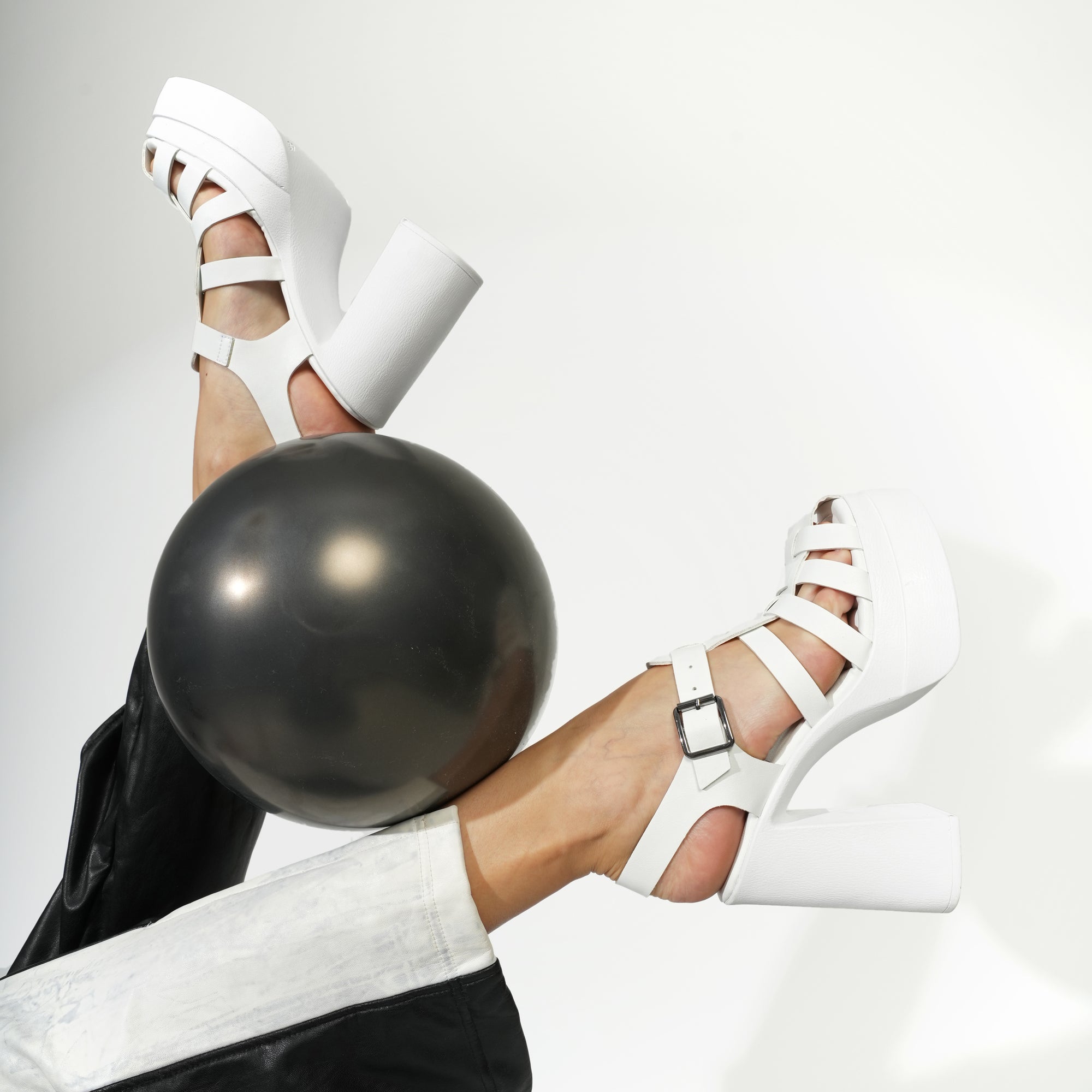 Interlace Block Heels - White