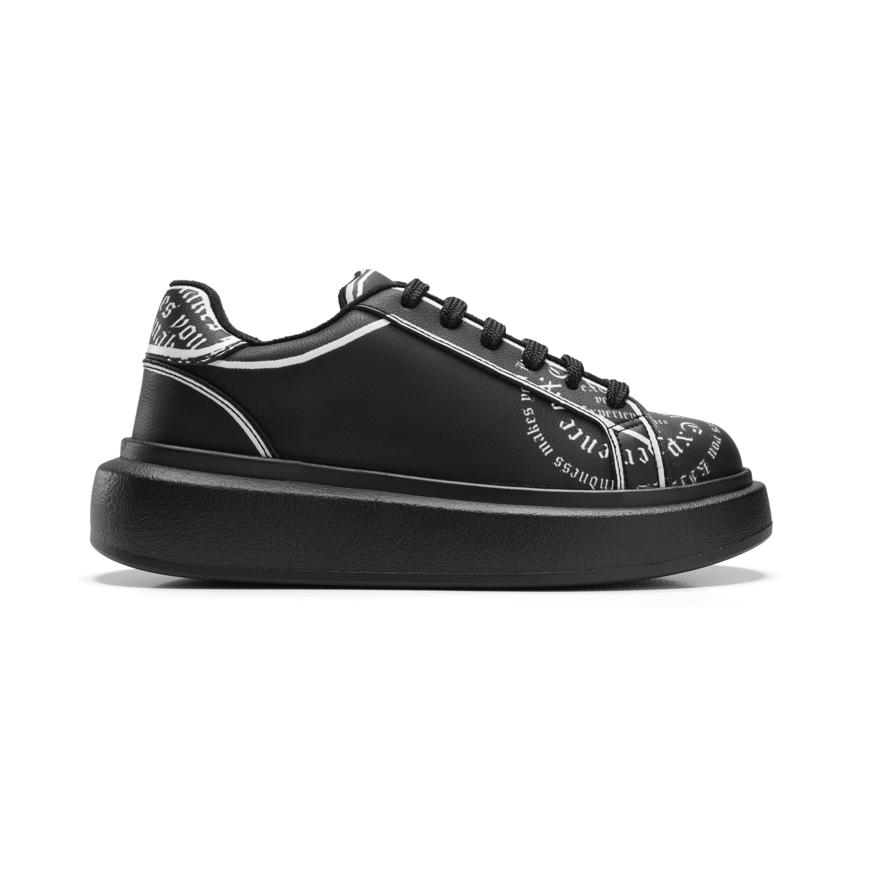 Bold Statement Platform Sneakers with Inspirational Typography Design - Black