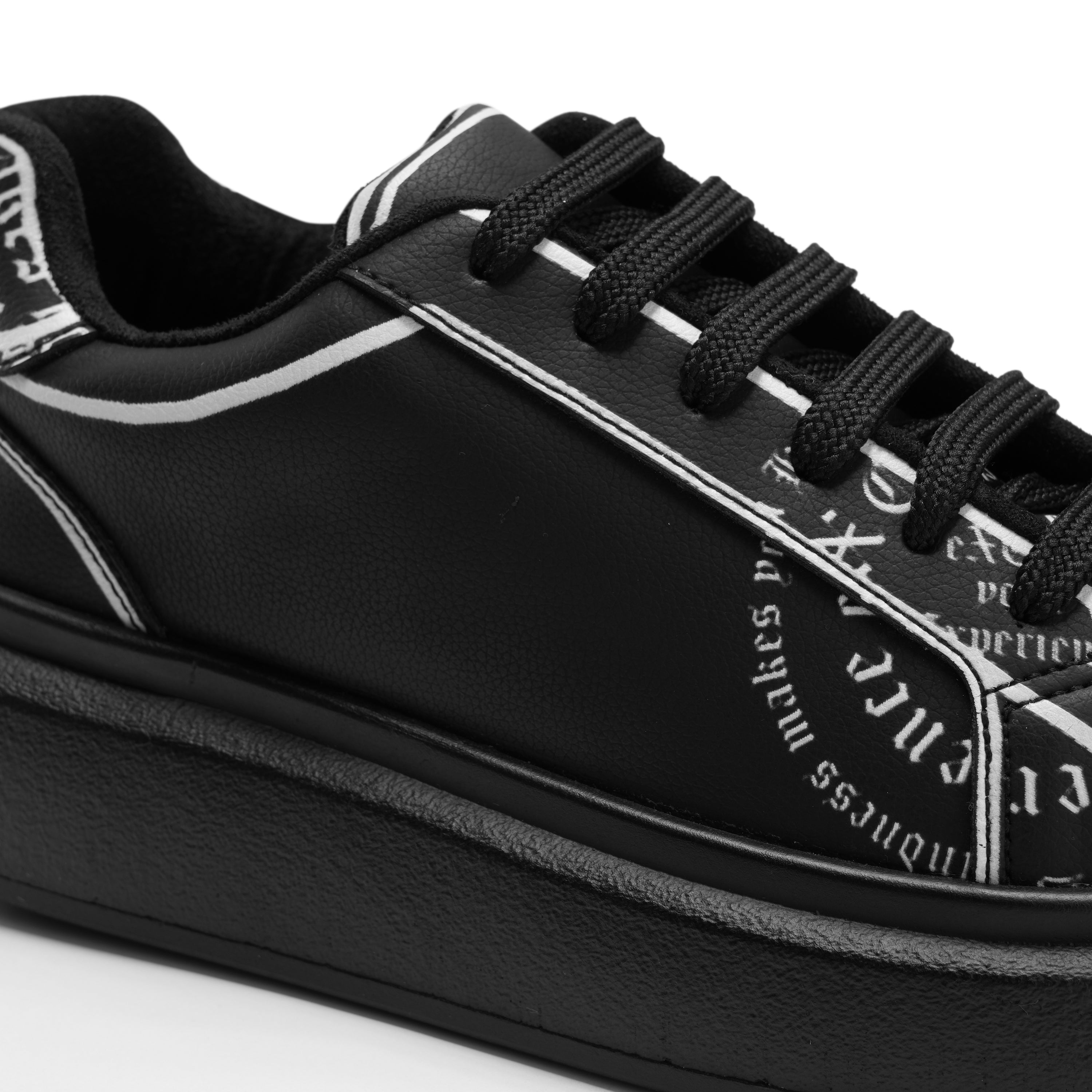 Bold Statement Platform Sneakers with Inspirational Typography Design - Black