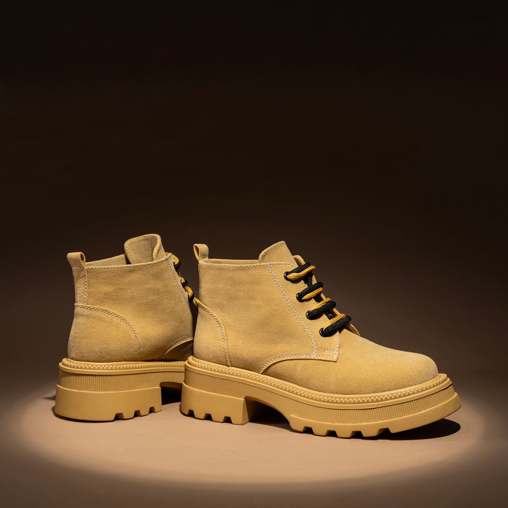 Plain Suede Laceup Boots - Yellow