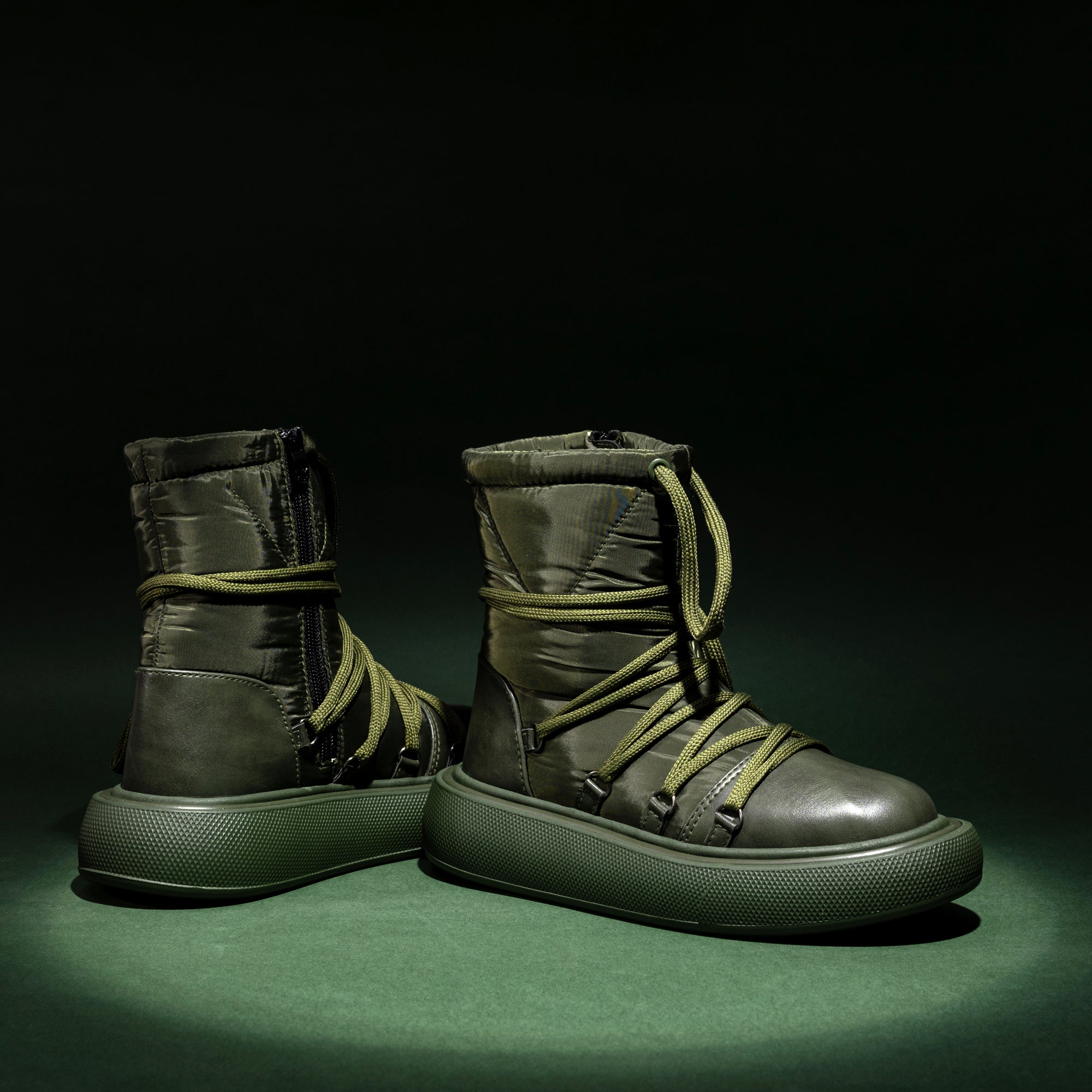 Water Proof Side Zipper Half Boots - Green