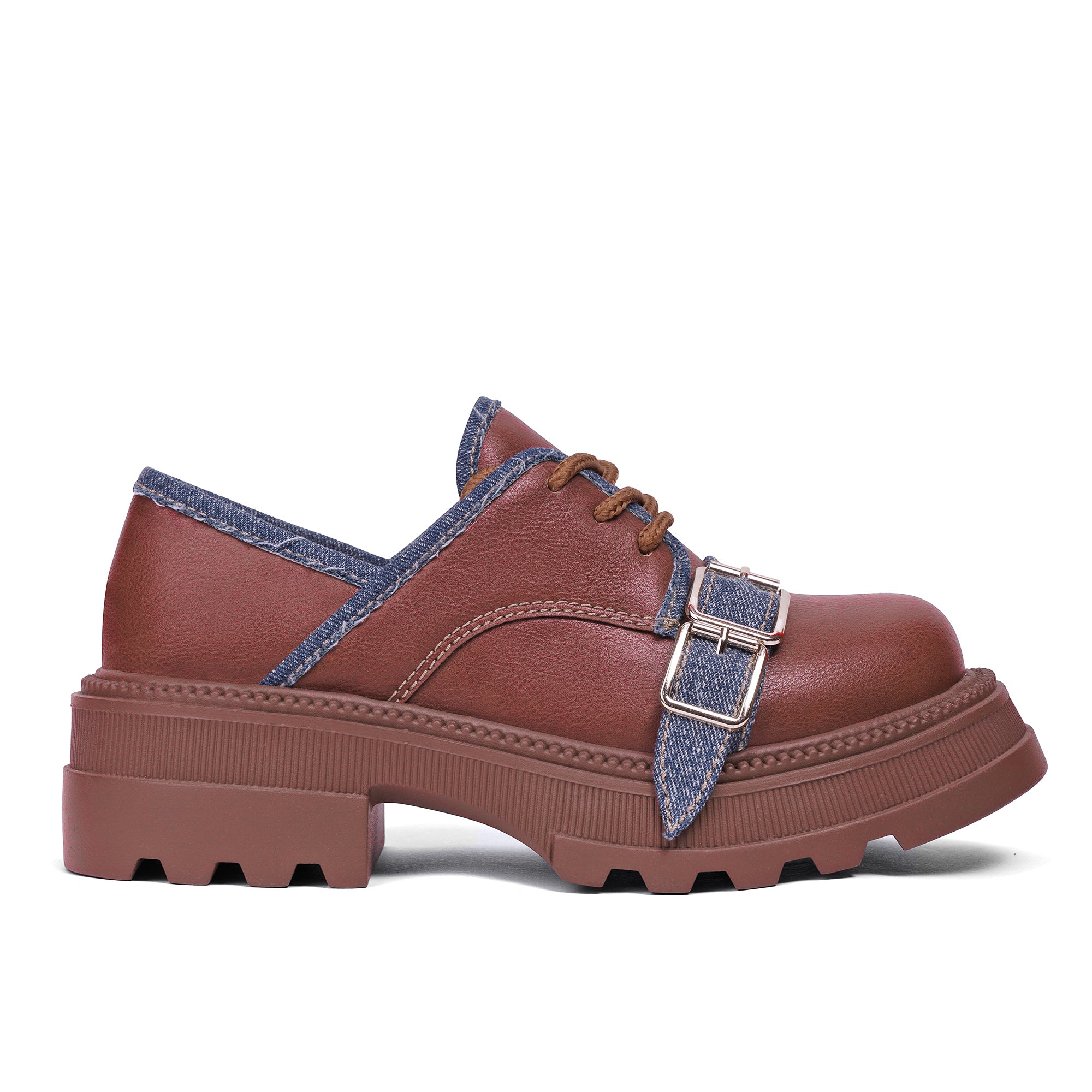 Buckled Platform Derby Loafers - Camel