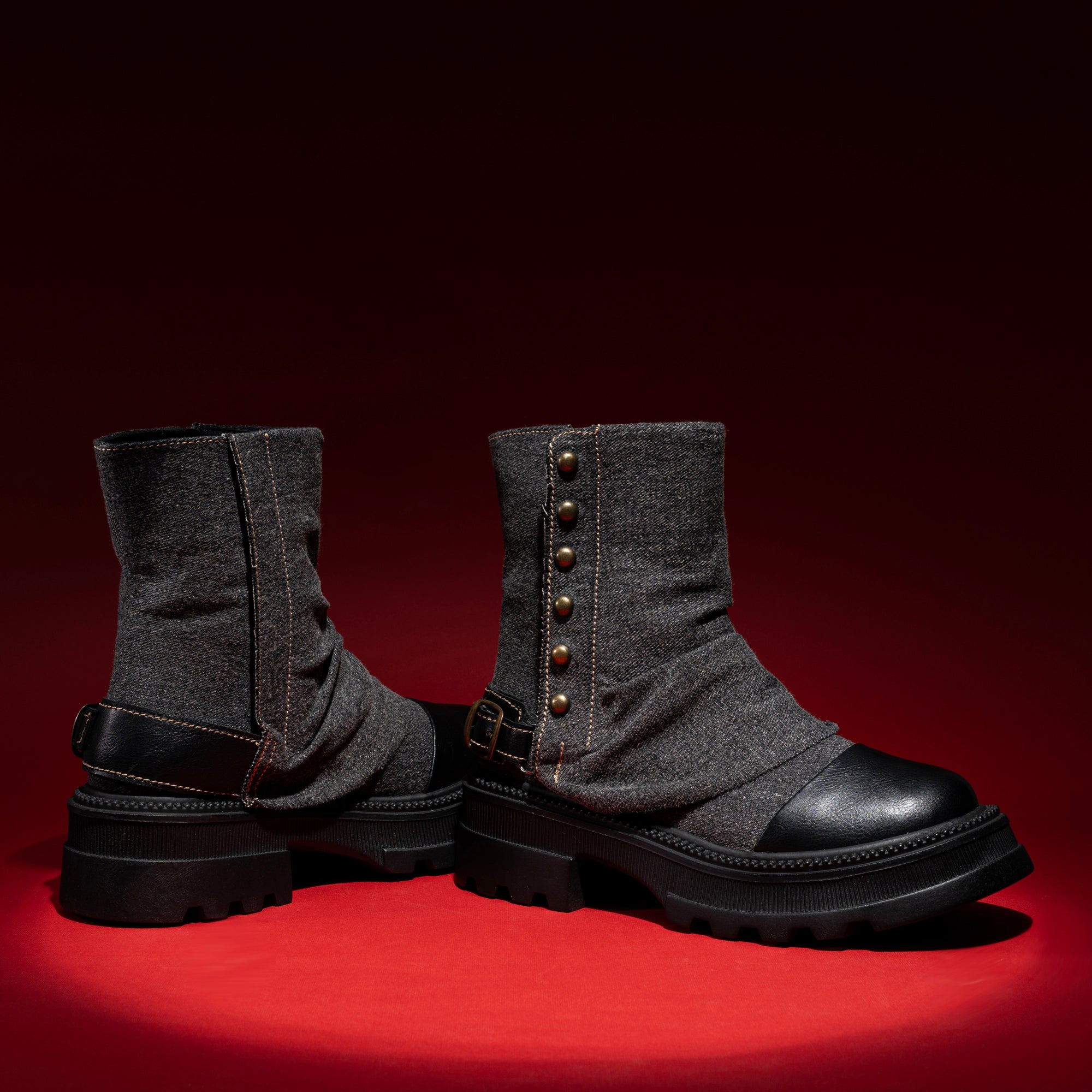 Fold Over Cuff Half Boots - Black