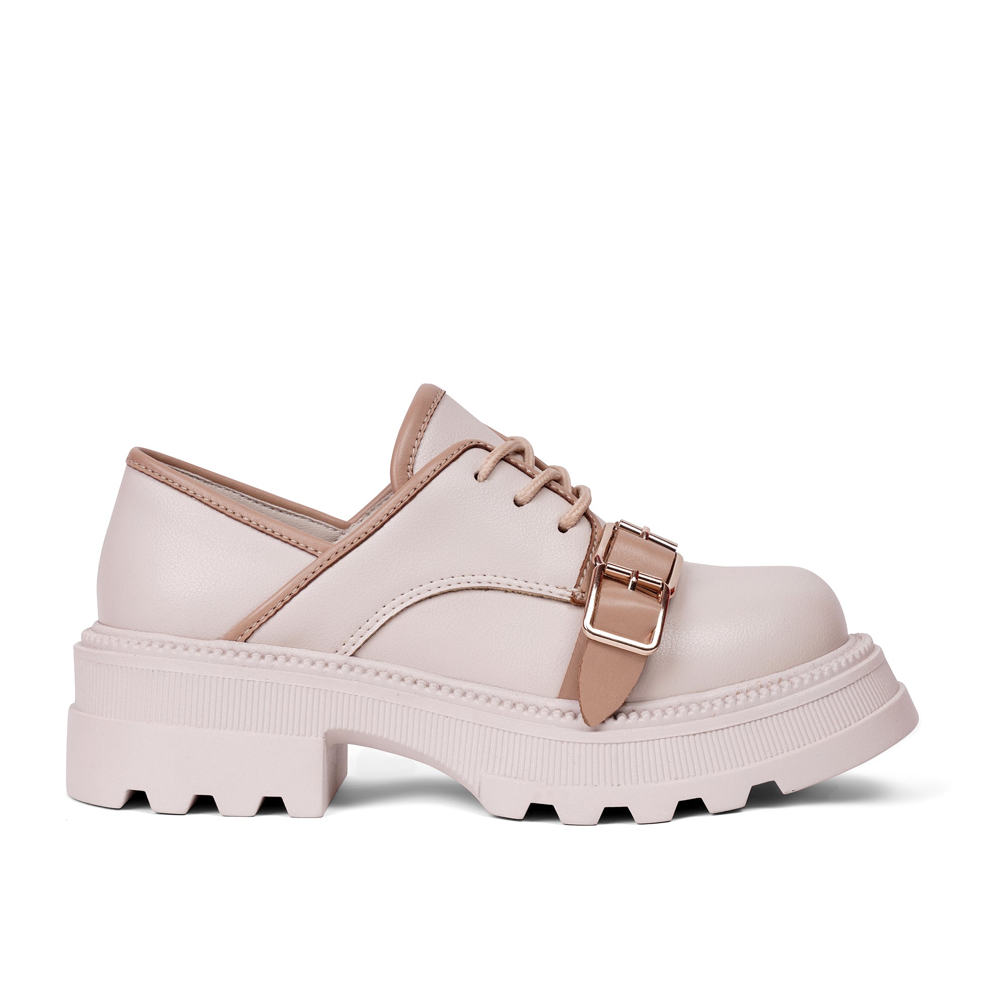 Buckled Platform Derby Loafers - Beige