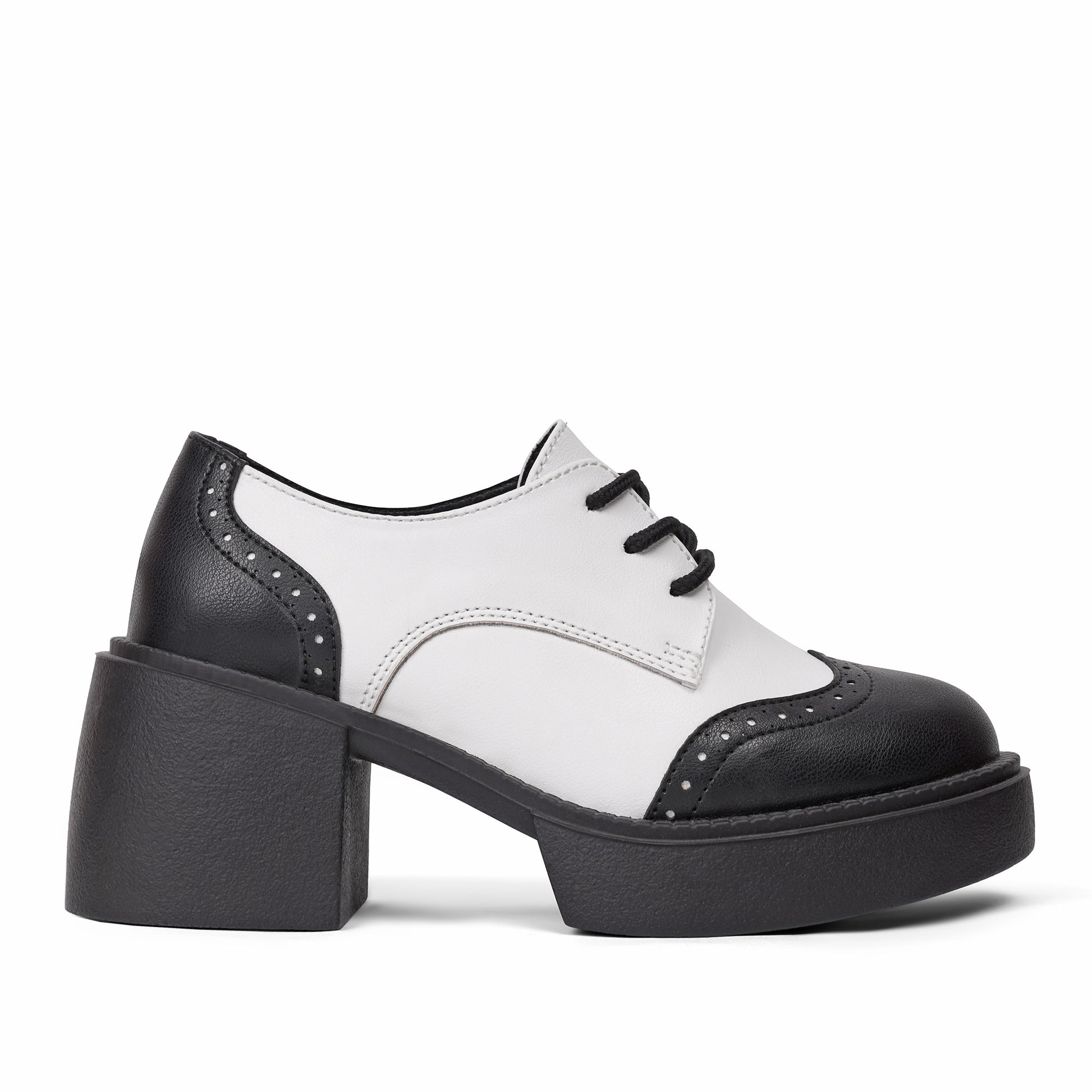 Brouge Two-Tone Derby Shoes with Platform Sole - B/W