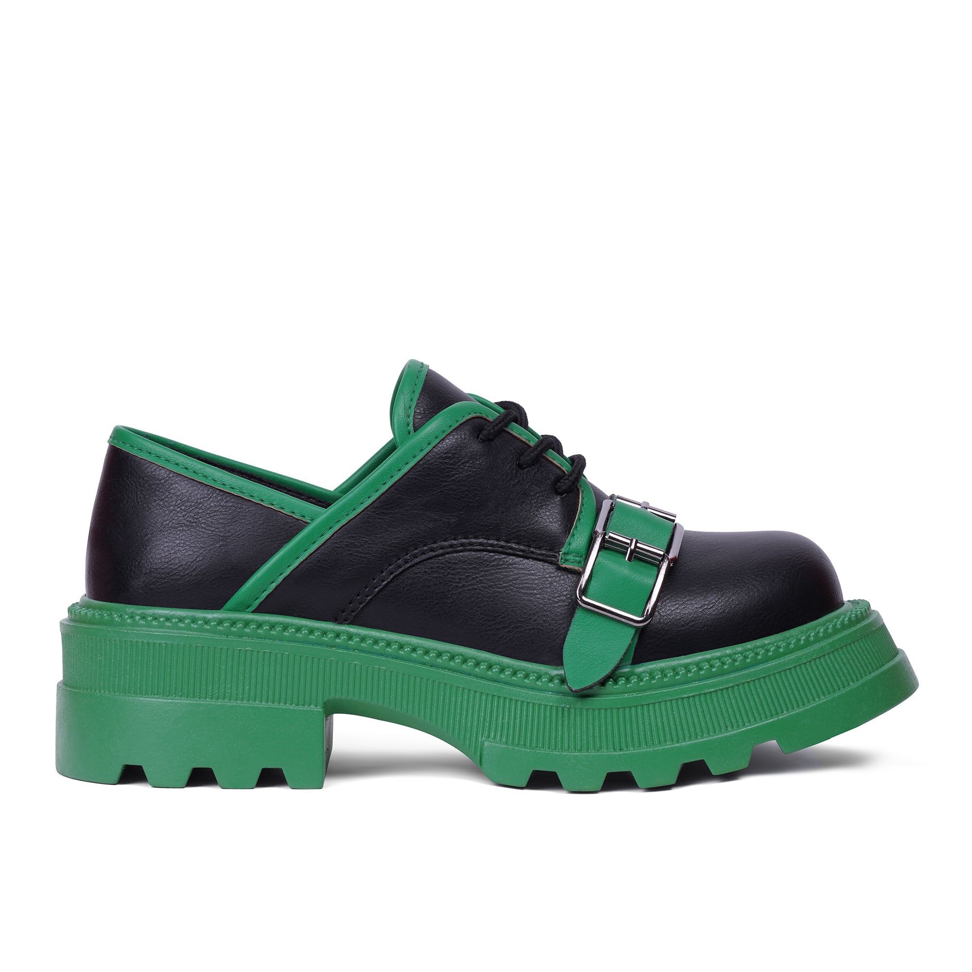 Buckled Platform Derby Loafers - Green