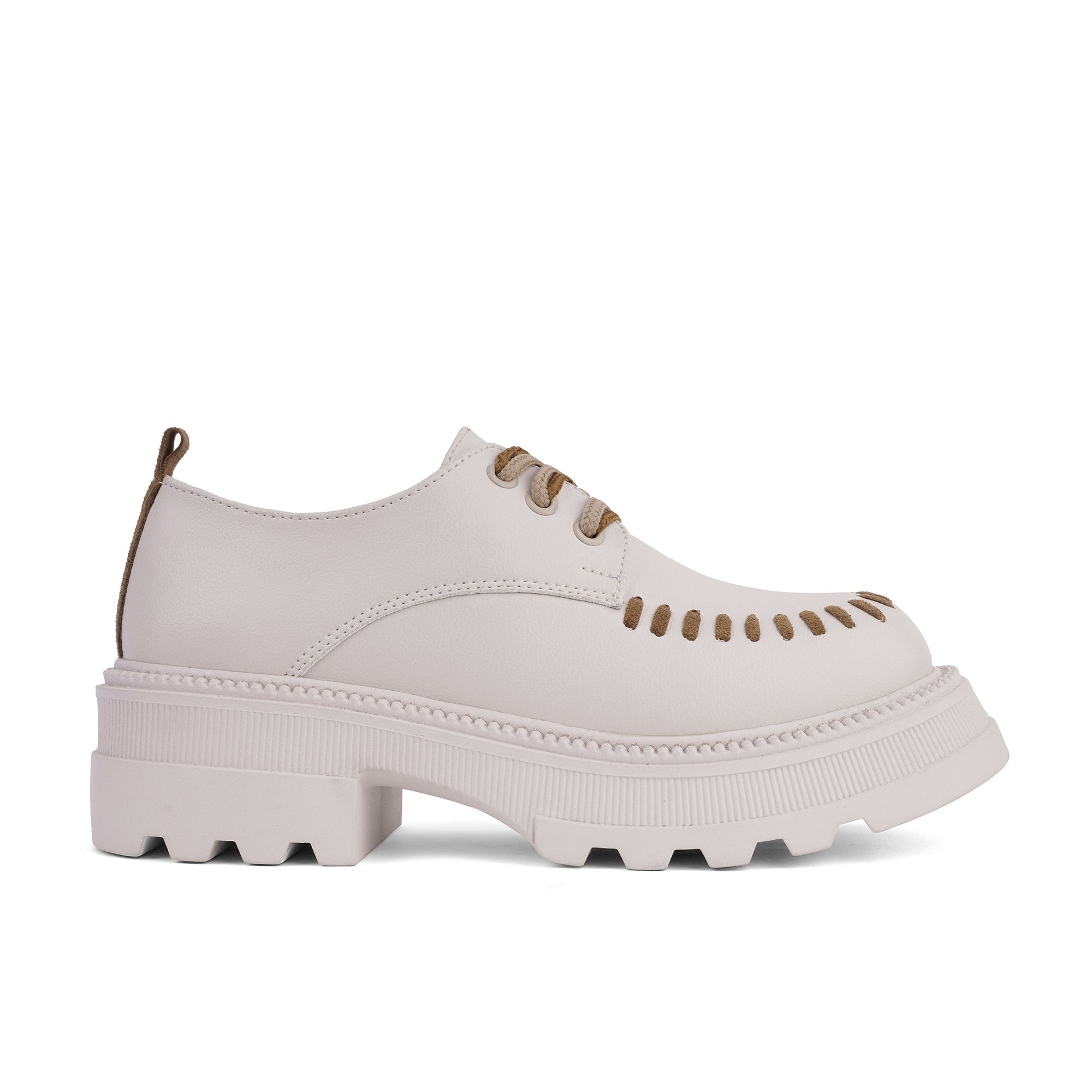 Stitched Chunky Lace-Up Derby Loafers - Beige