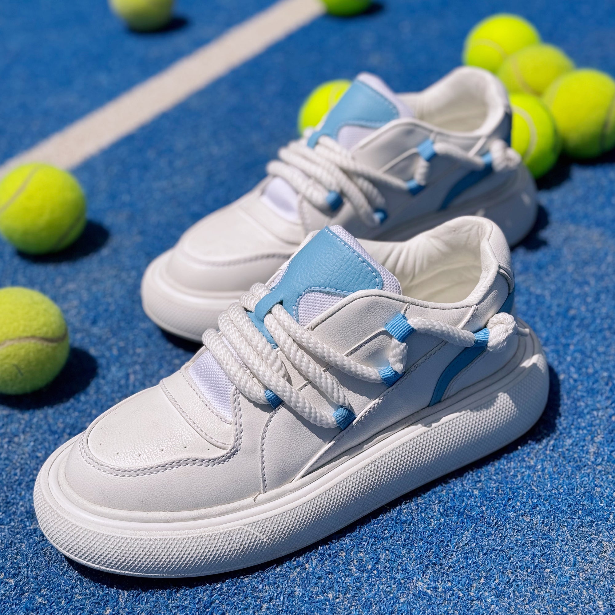 Chunky Rope Lace Sneakers - Baby Blue