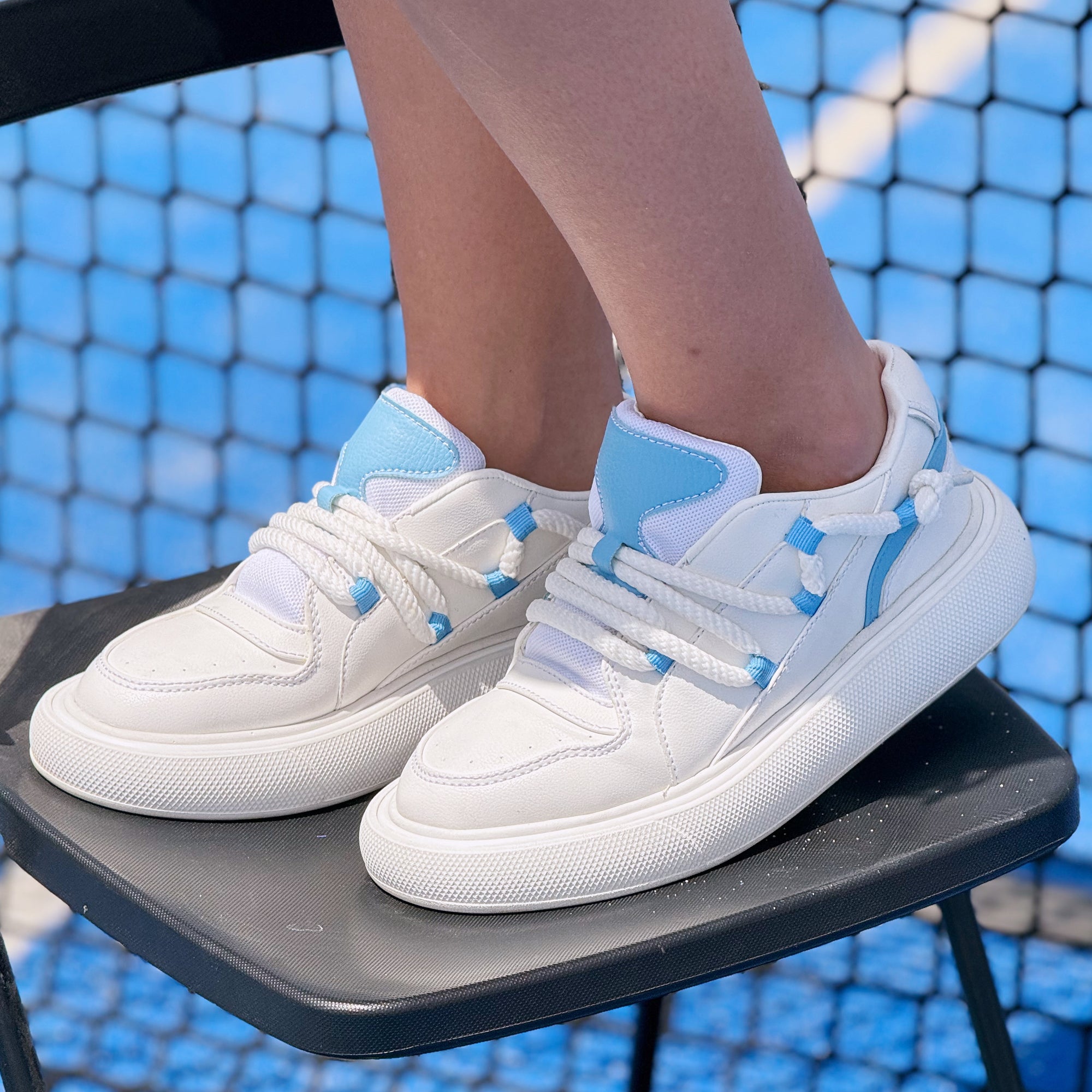 Chunky Rope Lace Sneakers - Baby Blue