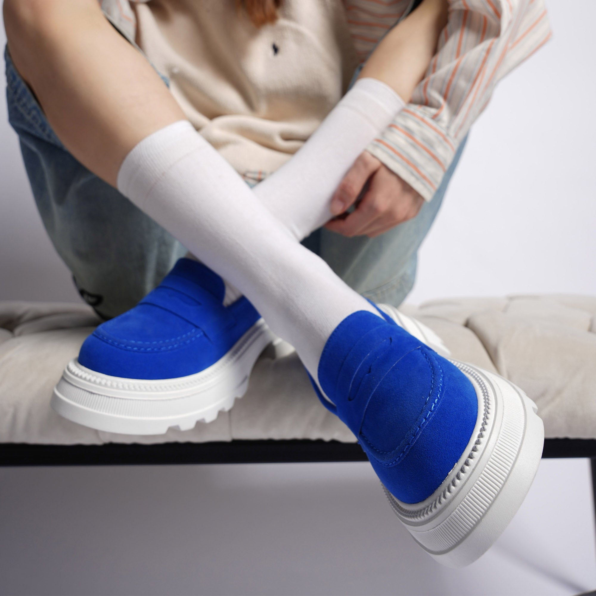 Slip-On Suede Platform Loafers - Blue