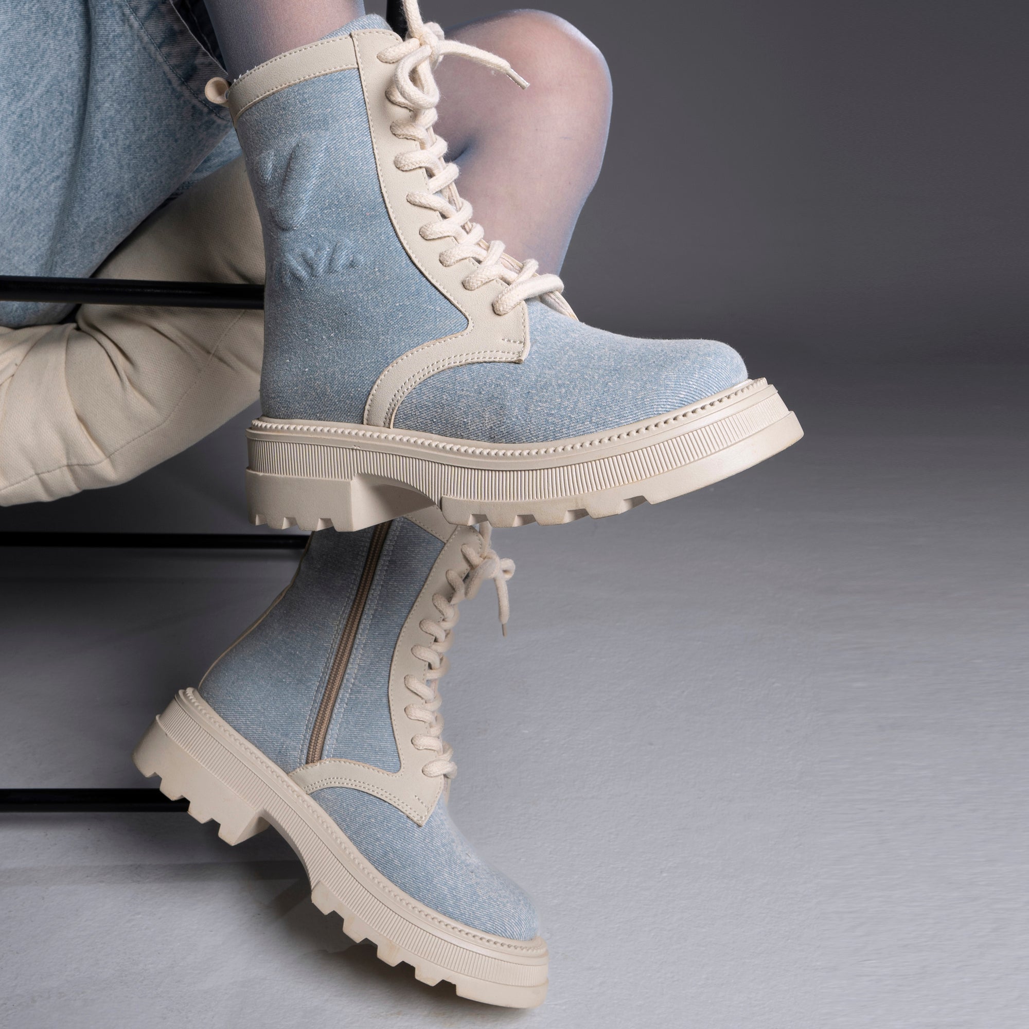 VAYA Edition Denim Like Lace Up Boots - Blue