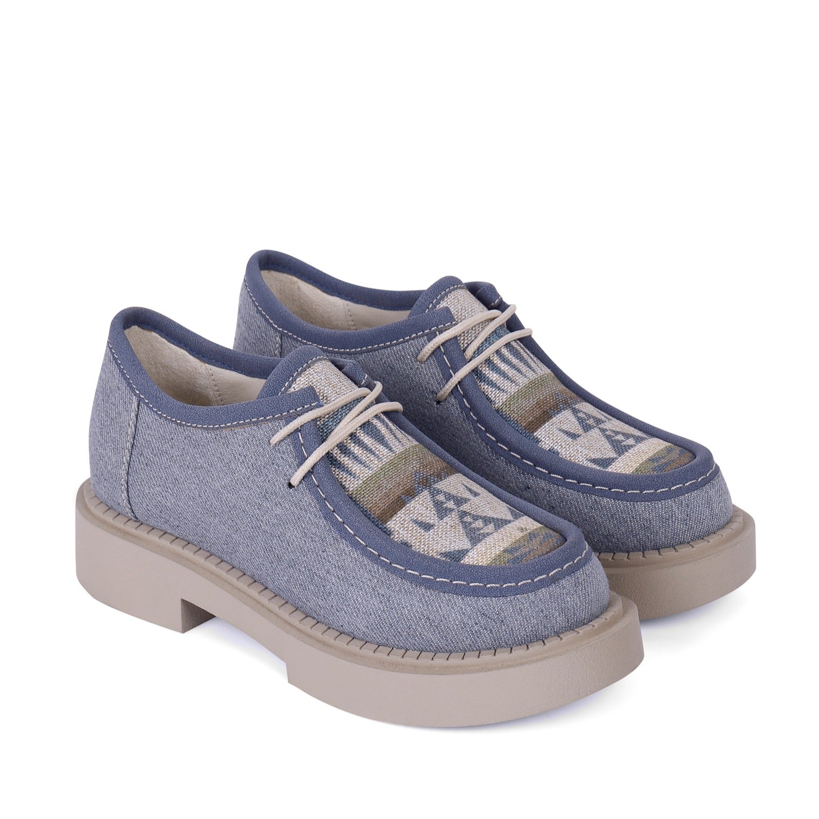 Patterned Lace-Up Platform Loafers - Baby Blue