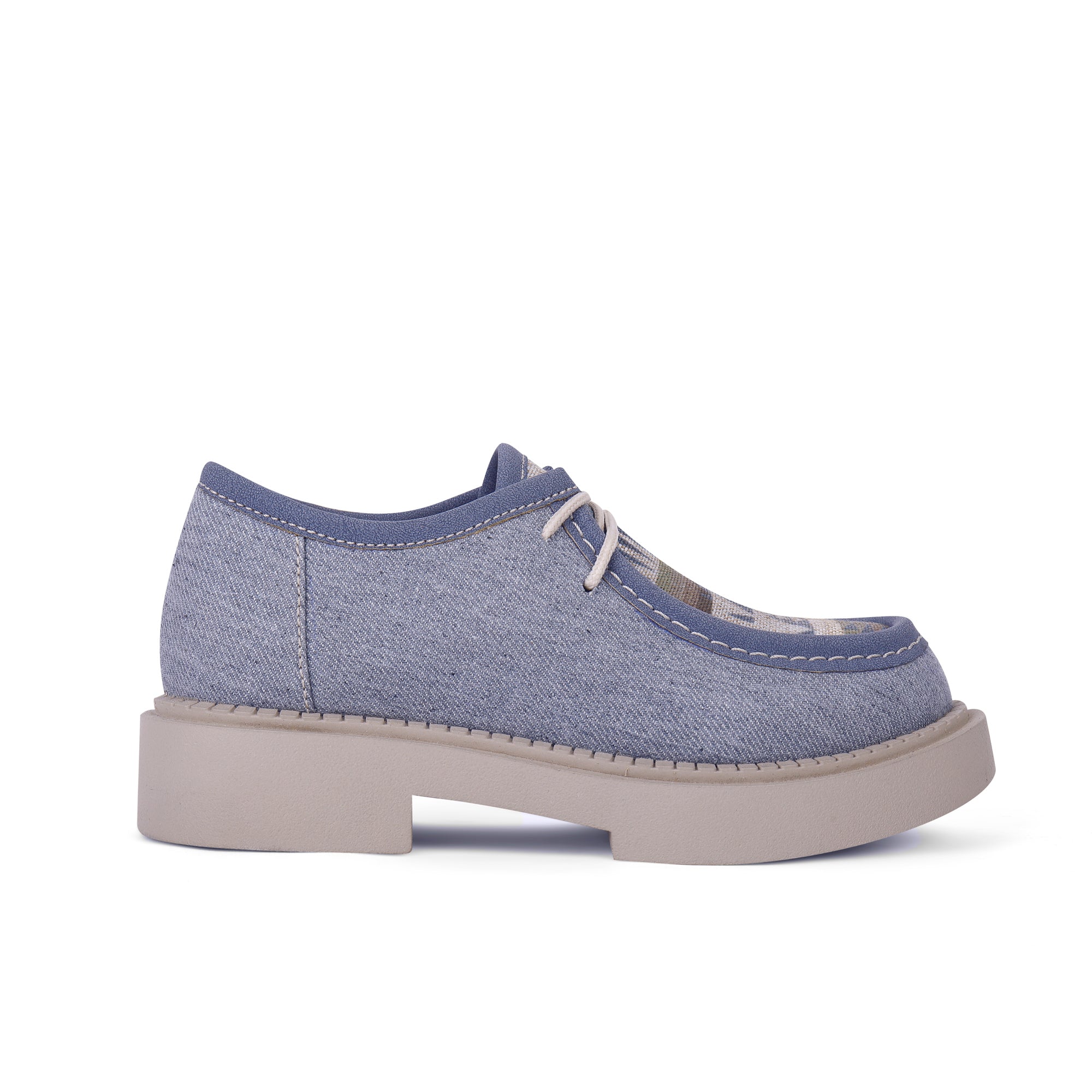 Patterned Lace-Up Platform Loafers - Baby Blue