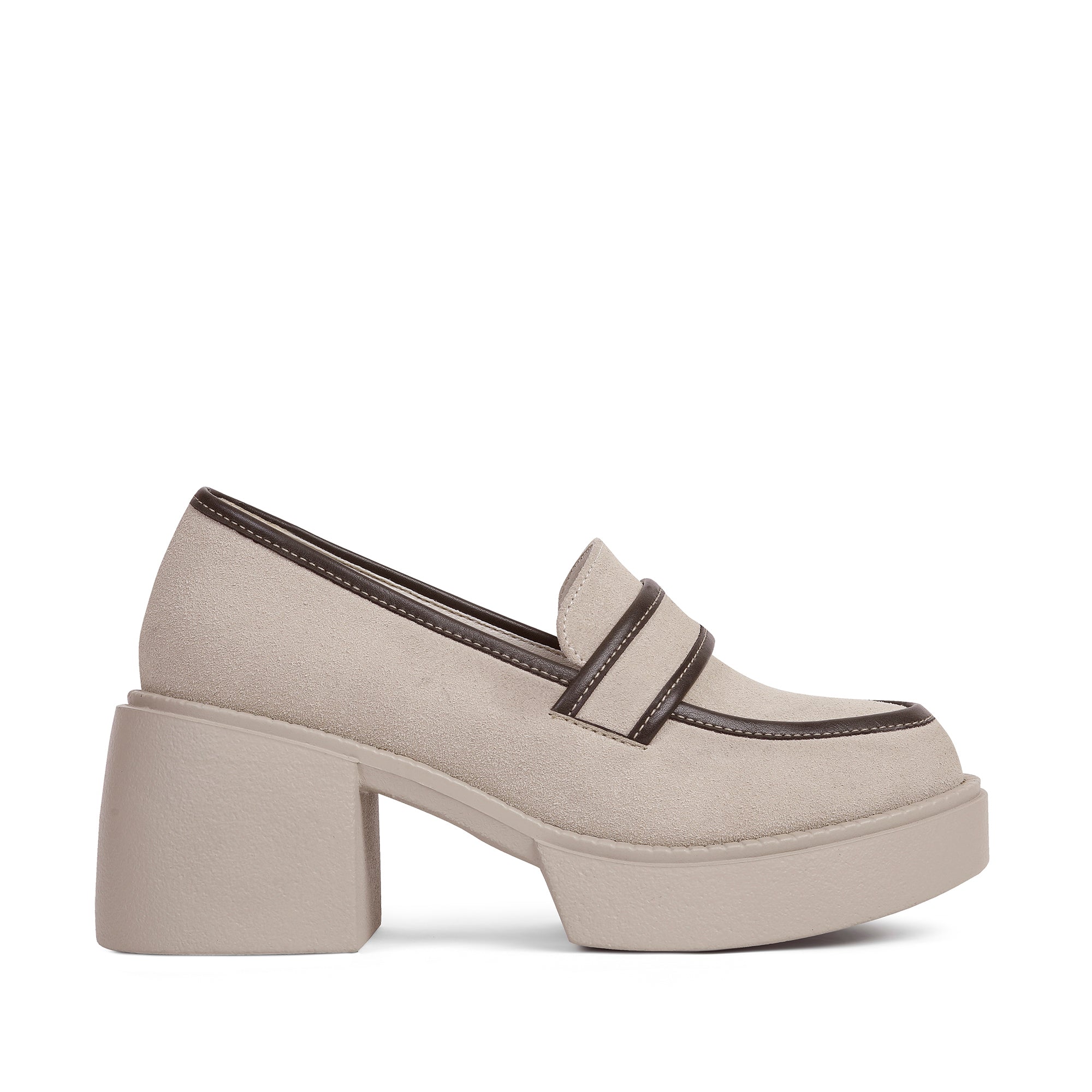 Lined Suede Block Heels - Beige