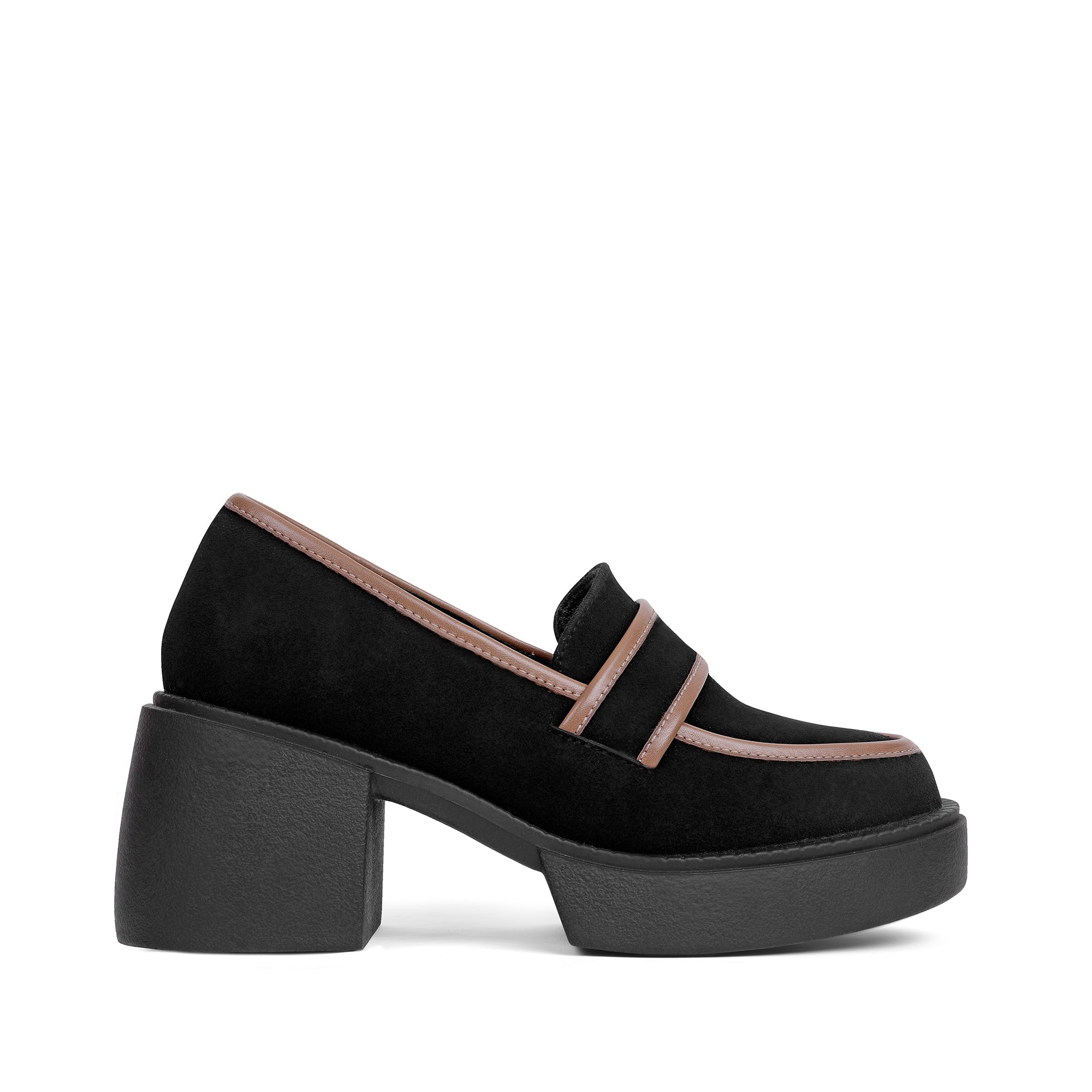 Lined Suede Block Heels - Black