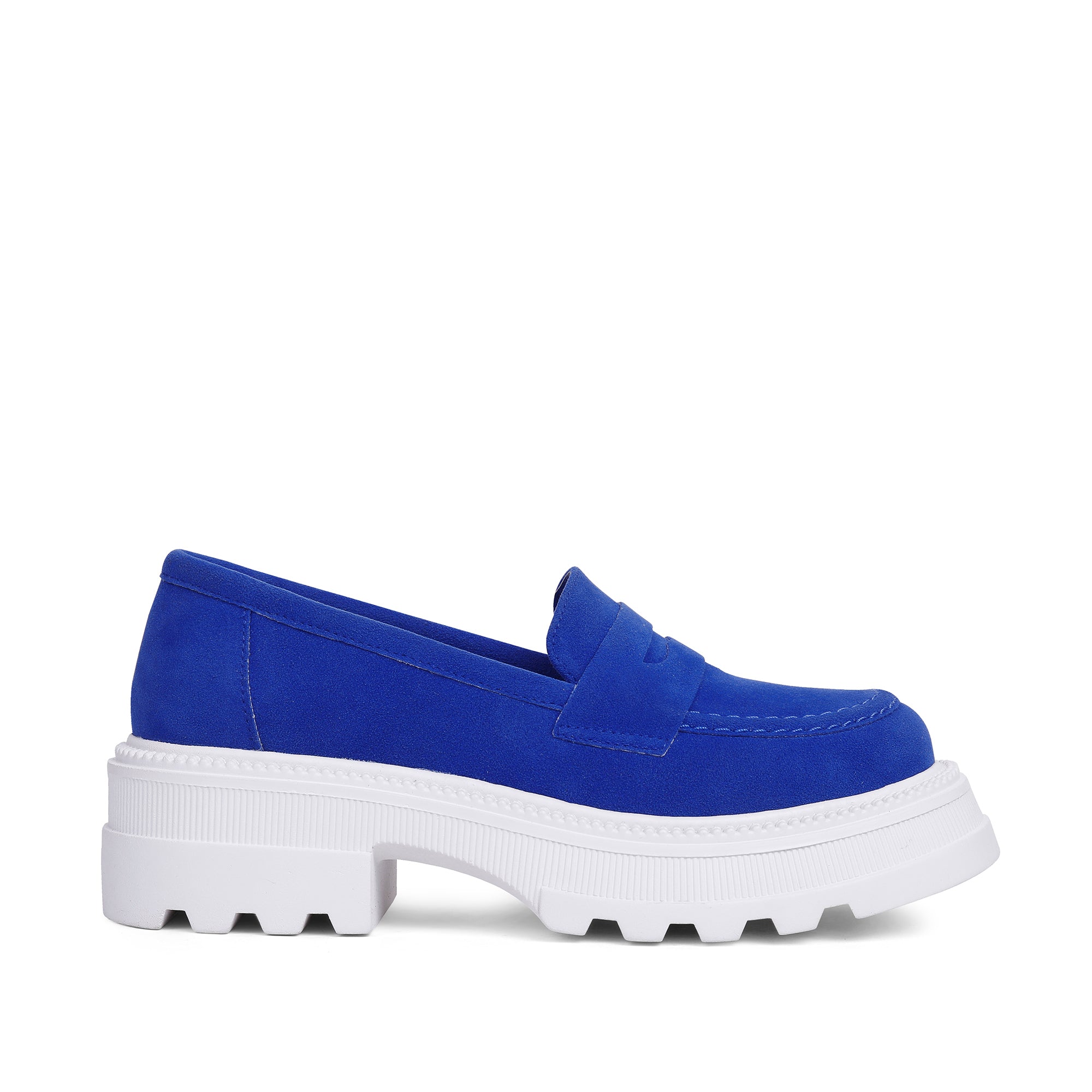 Slip-On Suede Platform Loafers - Blue