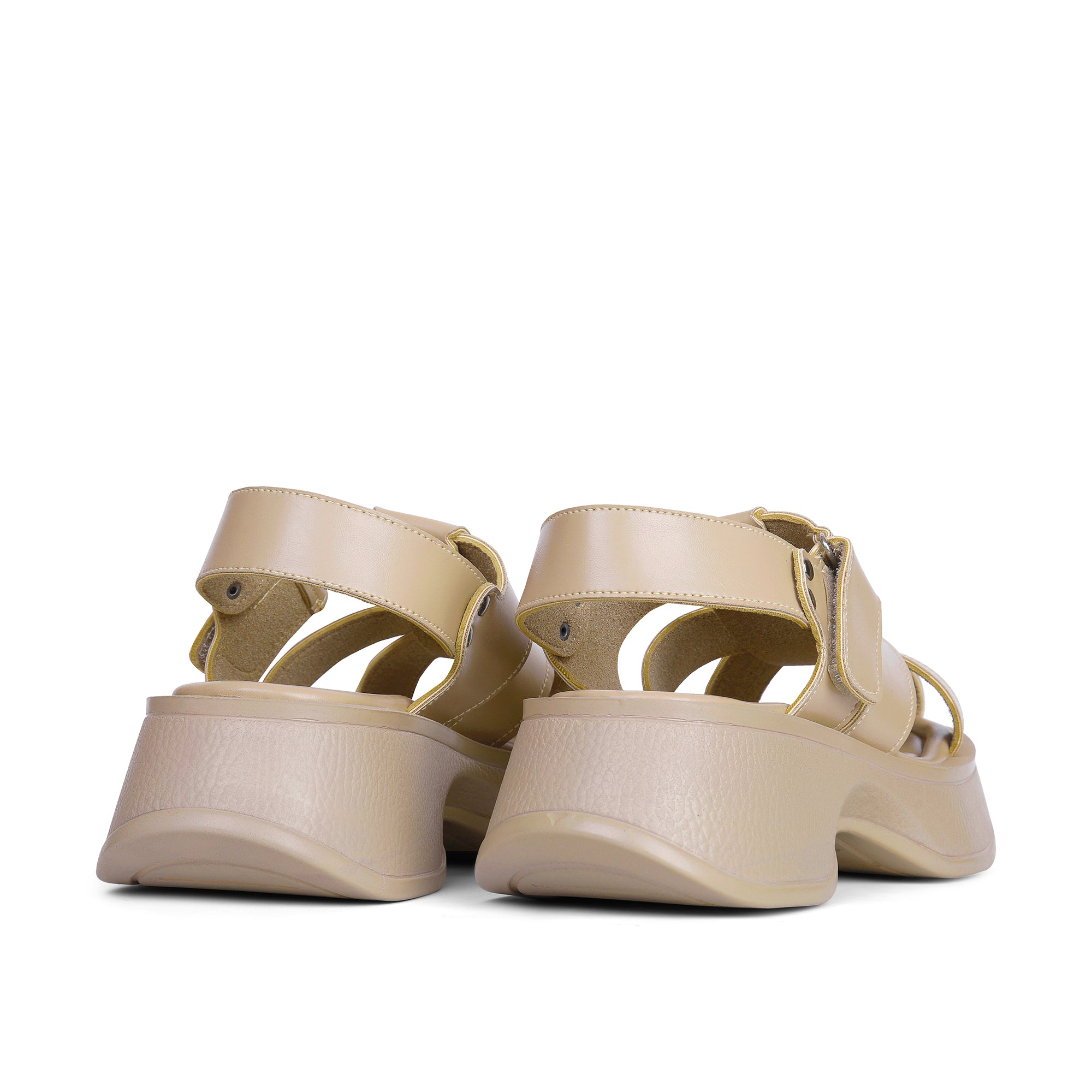 Crisscross Wedge Sandals with Buckles - Beige