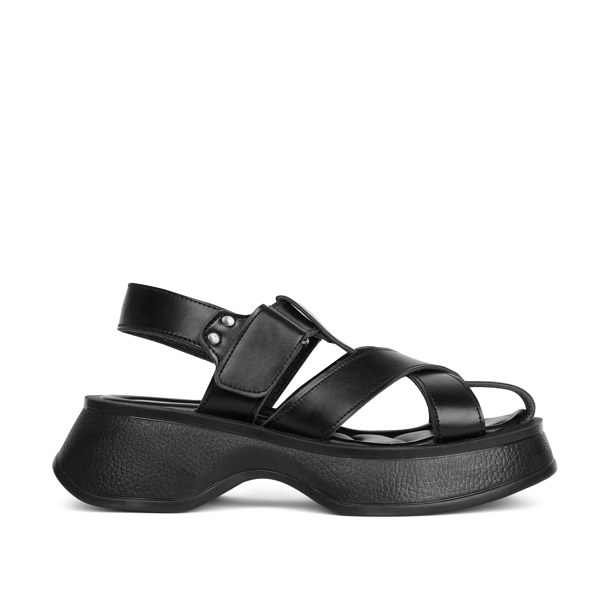 Crisscross Wedge Sandals with Buckles - Black