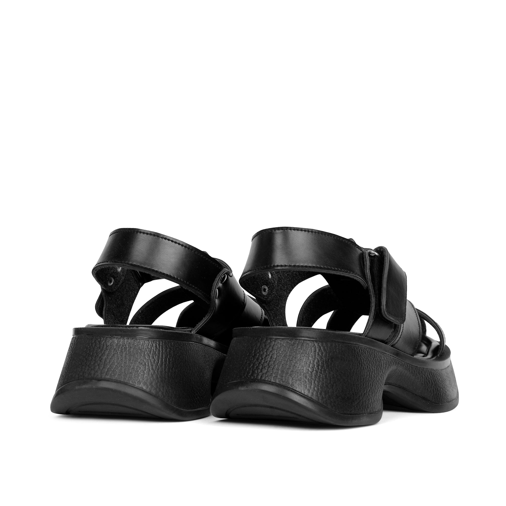 Crisscross Wedge Sandals with Buckles - Black