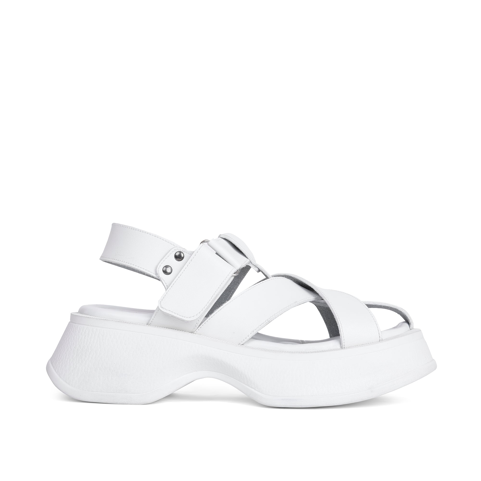 Crisscross Wedge Sandals with Buckles - White