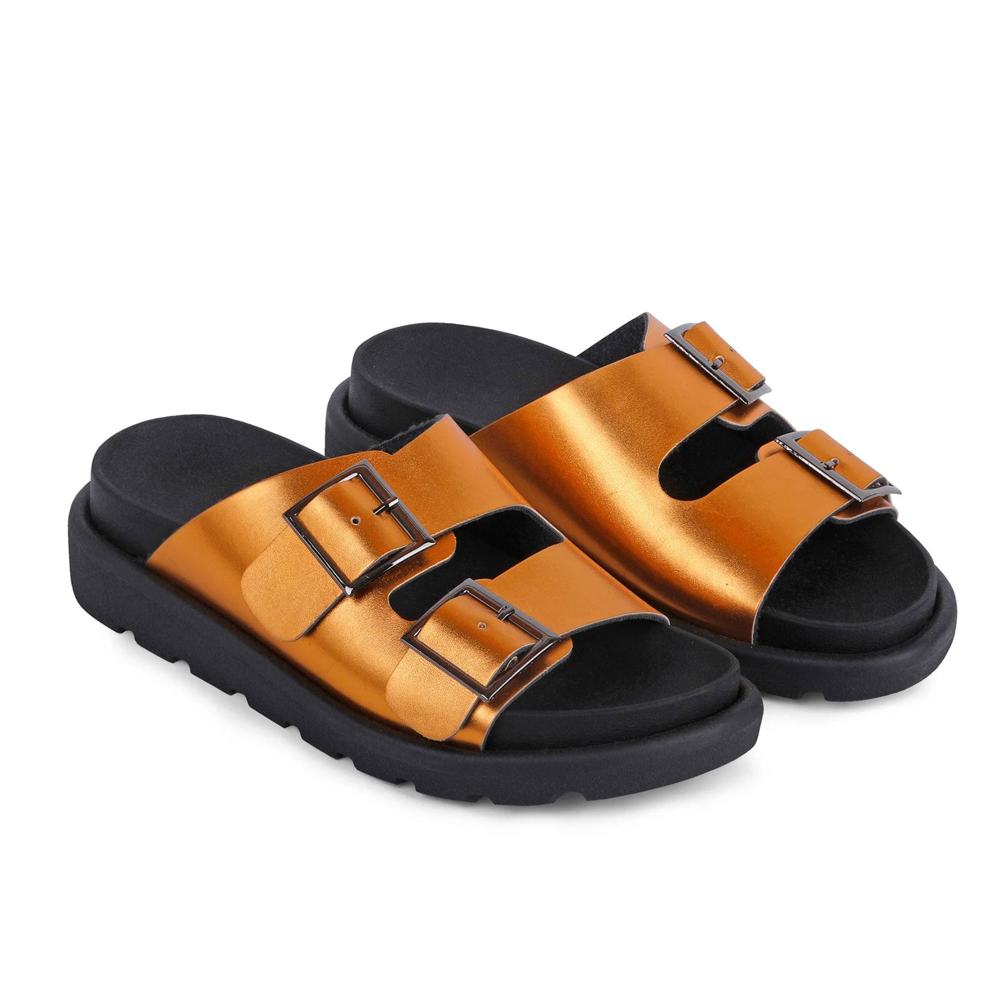 Double Buckle Comfy Slides - Orange